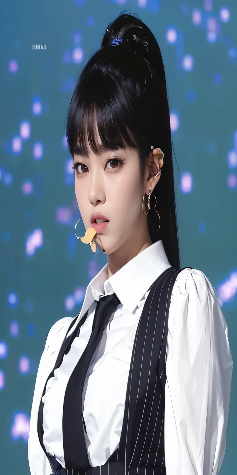 araffe asian woman with black hair wearing white shirt and black tie, ella tiene el pelo negro con flequillo, Lalisa Manobal, jinyoung shin, Lalisa Manoban de Blackpink, yo, aesthetic!!!!!! genio femenino, portrait of jossi de blackpink, korean idol, jossi de blackpink, aparcar desde-min, portrait of female korean idol, jia