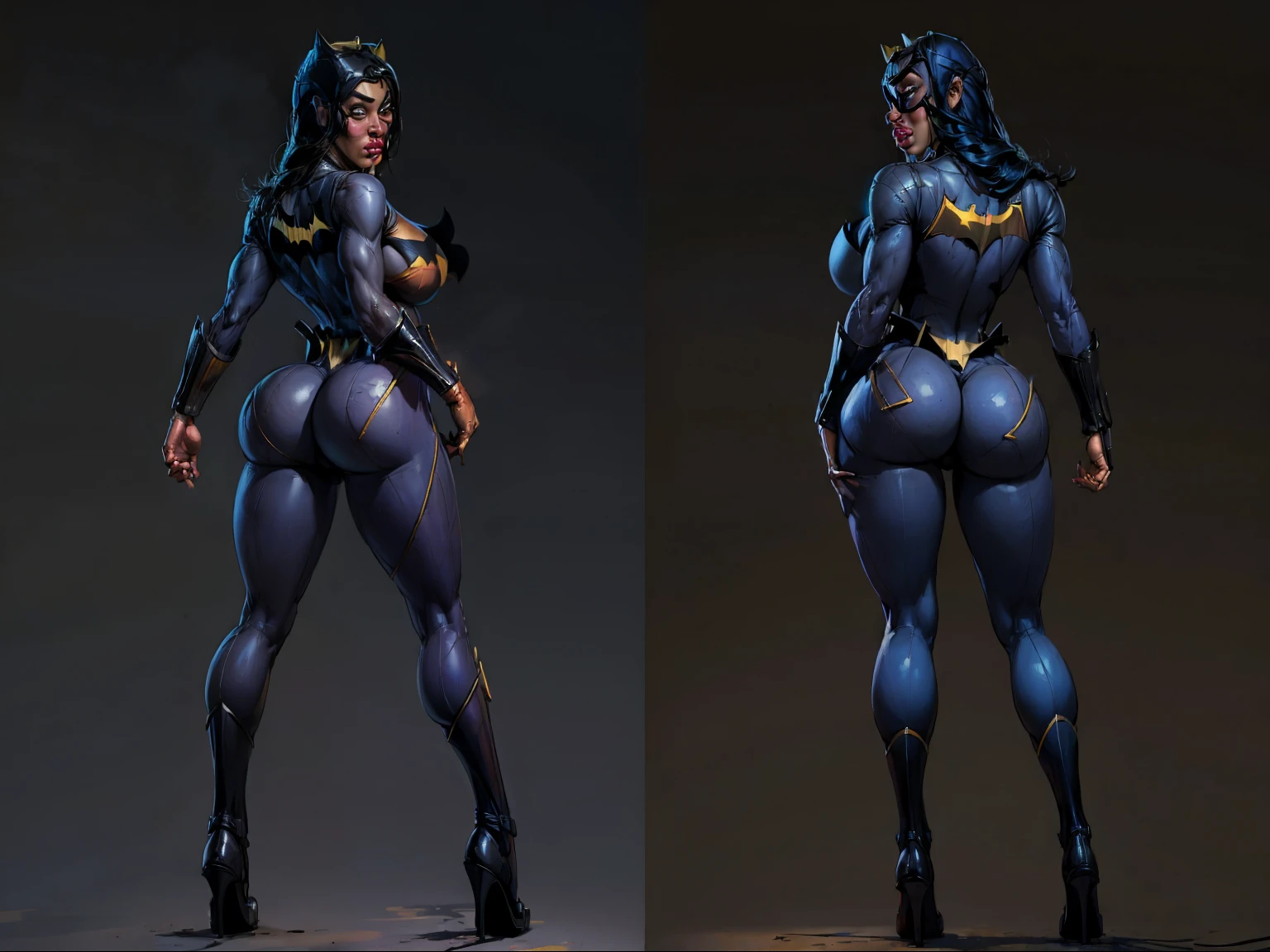 ((masterpiece)),(((best quality))),((character design sheet)), (Amy Anderssen) face, illustration,1woman, environment Scene change, (long hair:1.4),((full body view, batgirl tight suite:1.5)),DC comics , athletic, black legs, thick legs, scribbles and marks, ((detailed face:1.1)), (big breasts:1.2, round ass, fat ass, large ass:1.6), rough sketches, (puffy lips:1.5), pose too, posing like a model, 8k,16k, (oil painting, simple background, light background: 1.3),