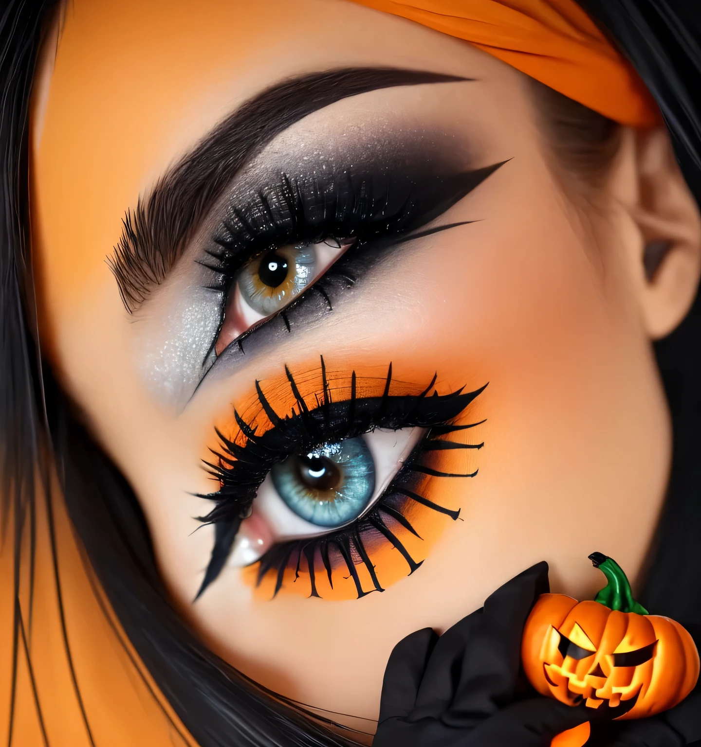 (fond d'Extremely detailed Unity 8K CG display),(chef-d'Ouvrages d'art), (best quality), (ultra-detailed), (Meilleure illustration),(Meilleure ombre), (eye-liner pointu, eye shadow, Detailed eyes:1.1), (Halloween, ciel de nuit, citrouille d'Halloween, :1.1), ,CASSER, (vecteurHalloween:1.2), ,