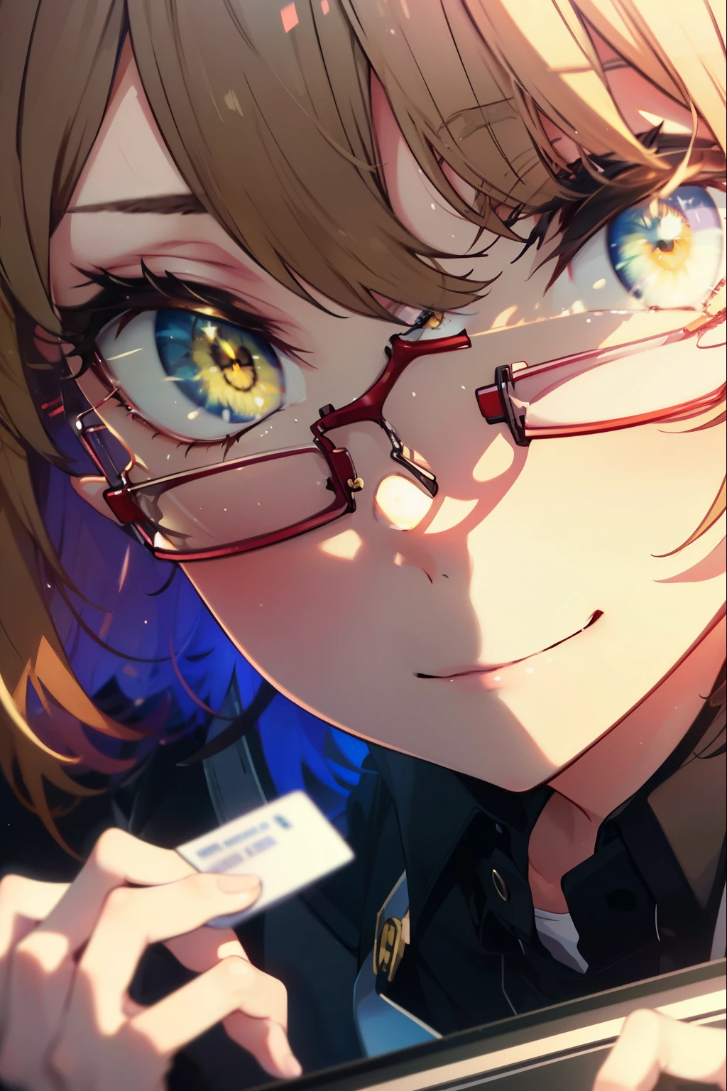 irohaisshiki, iroha isshiki, long hair, brown hair, (brown eyes:1.5), smile,
OL, red glasses, end, black suit jacket, collared jacket, white dress shirt, collared shirt, neckline, button, strap, ID card on the neck, black pencil skirt, black pantyhose, smile, blush, looking at the viewer, charm, Mechanical,On a computer,sitting in a chair, interior,touch typing ,
break indoors, office,
break looking at viewer,
break (masterpiece:1.2), highest quality, High resolution, unity 8k wallpaper, (figure:0.8), (detailed and beautiful eyes:1.6), highly detailed face, perfect lighting, Very detailed CG, (perfect hands, perfect anatomy),