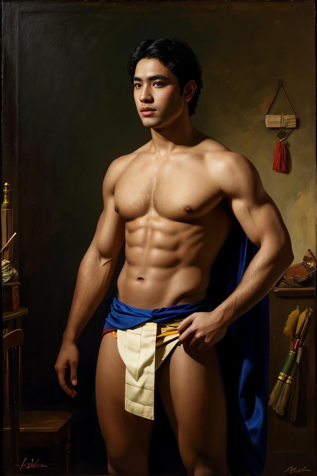 1boy, wearing a loincloth, masterpiece, best quality, painting