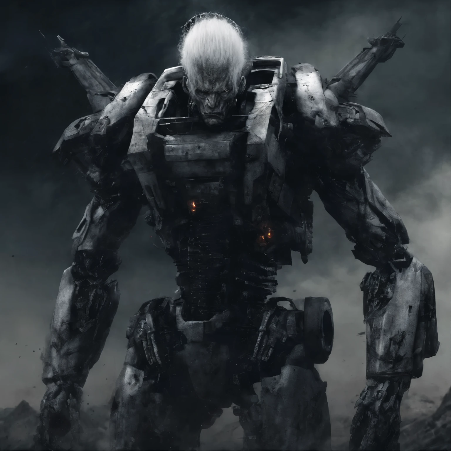 mech pilot, mens, black skin, 白 hair, tired, Rule of thirds, high quality background, super detailed landscape, super sharp focus, Perfect professional photography