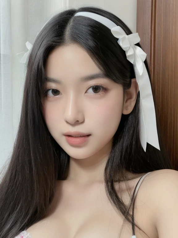 (realistic、masterpiece、Best Quality、8K、highres、high resolution:1.3)、1 girl、Gigantic breasts、white bikini、looking at viewers、super fine face and eyes、long hair、 upper body、