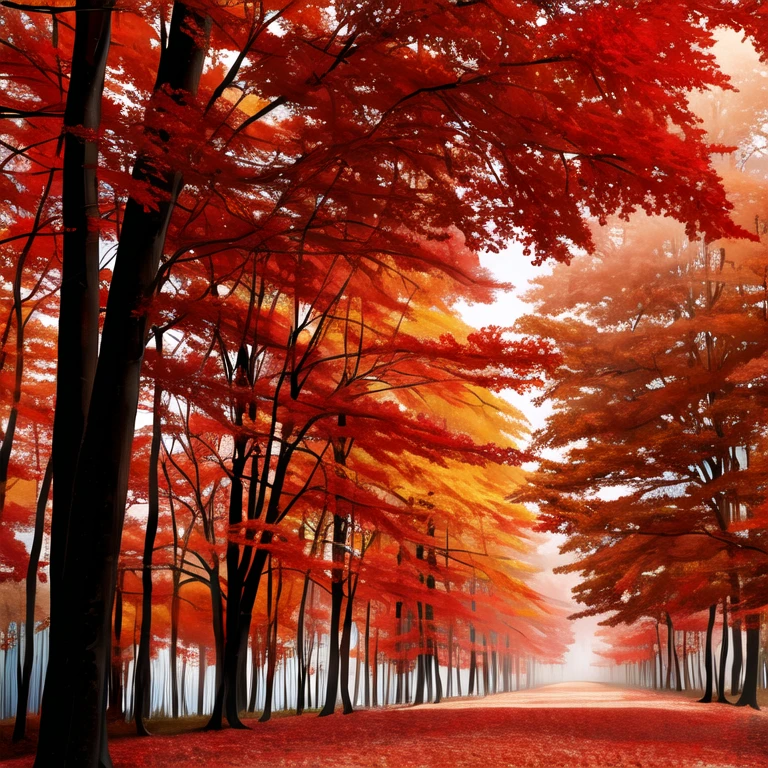 (masterpiece, best quality:1.2), forest, red, tree, beautiful, nature