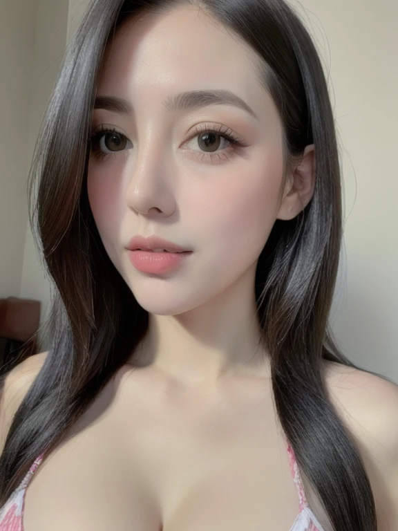 (realistic、masterpiece、Best Quality、8K、highres、high resolution:1.3)、1 girl、Gigantic breasts、white bikini、looking at viewers、super fine face and eyes、long hair、 upper body、