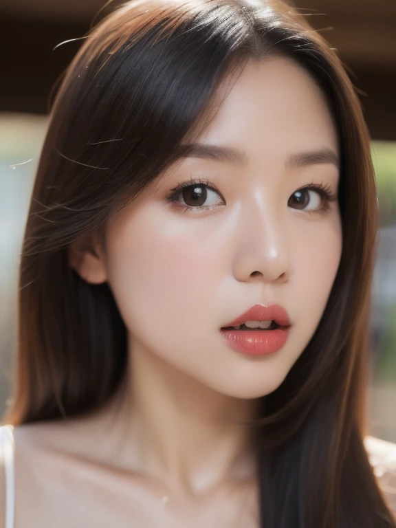 (realistic、masterpiece、Best Quality、8K、highres、high resolution:1.3)、1 girl、Gigantic breasts、white bikini、looking at viewers、super fine face and eyes、long hair、 upper body、