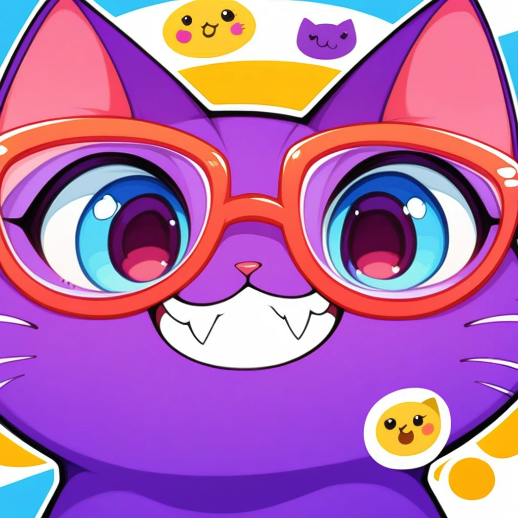 score_9, source_anime, purple cat, emoji, 🤓, solo, sticker, face with glasses, one paw holding glasses, two big teeth, nerd, minimalistic, beautiful and sophisticated, cute, look to the camera, shaped lineart, shaped outline,