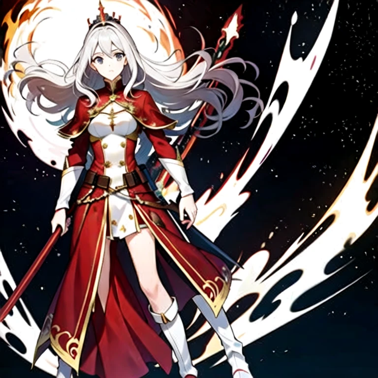 (best quality:1.2), 1girl, solo, full body, silver hair, queen warrior