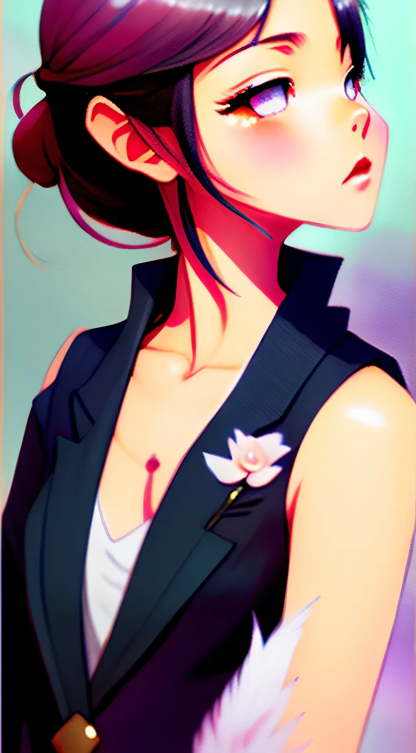 garota de anime de terno com paleta de cores brancas loish, tom quente