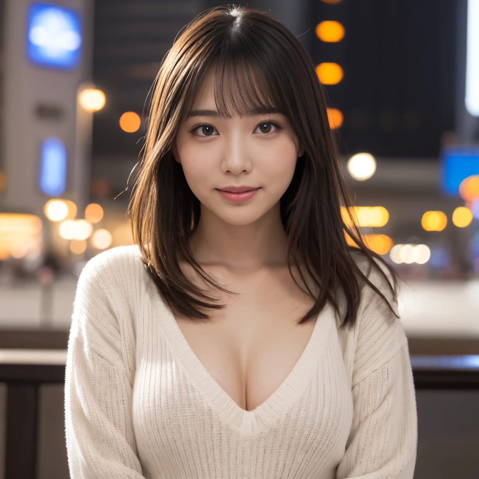 (highest quality、table top、8k、best image quality、Award-winning work)、one beautiful woman、25 years old、perfect dynamic composition、big and full breasts、[clavicle]、(Patsun:1.1)、(Wine red thick V-neck knit:1.1)、(Knit that fits perfectly to the body:1.1)、(perfect v-neck knit sweater:1.1)、(slightly pregnant:1.1)、(very thin pregnant woman:1.05)、(full body photo:1.1)、look at me and smile、(Strongly blurred Shinjuku background:1.1)、stand gracefully、droopy eyes、natural makeup、Ultra high definition beauty face、ultra high definition hair、Super high-definition sparkling eyes、Super high resolution glossy lips、accurate anatomy、very white skin、Super high definition shining white skin