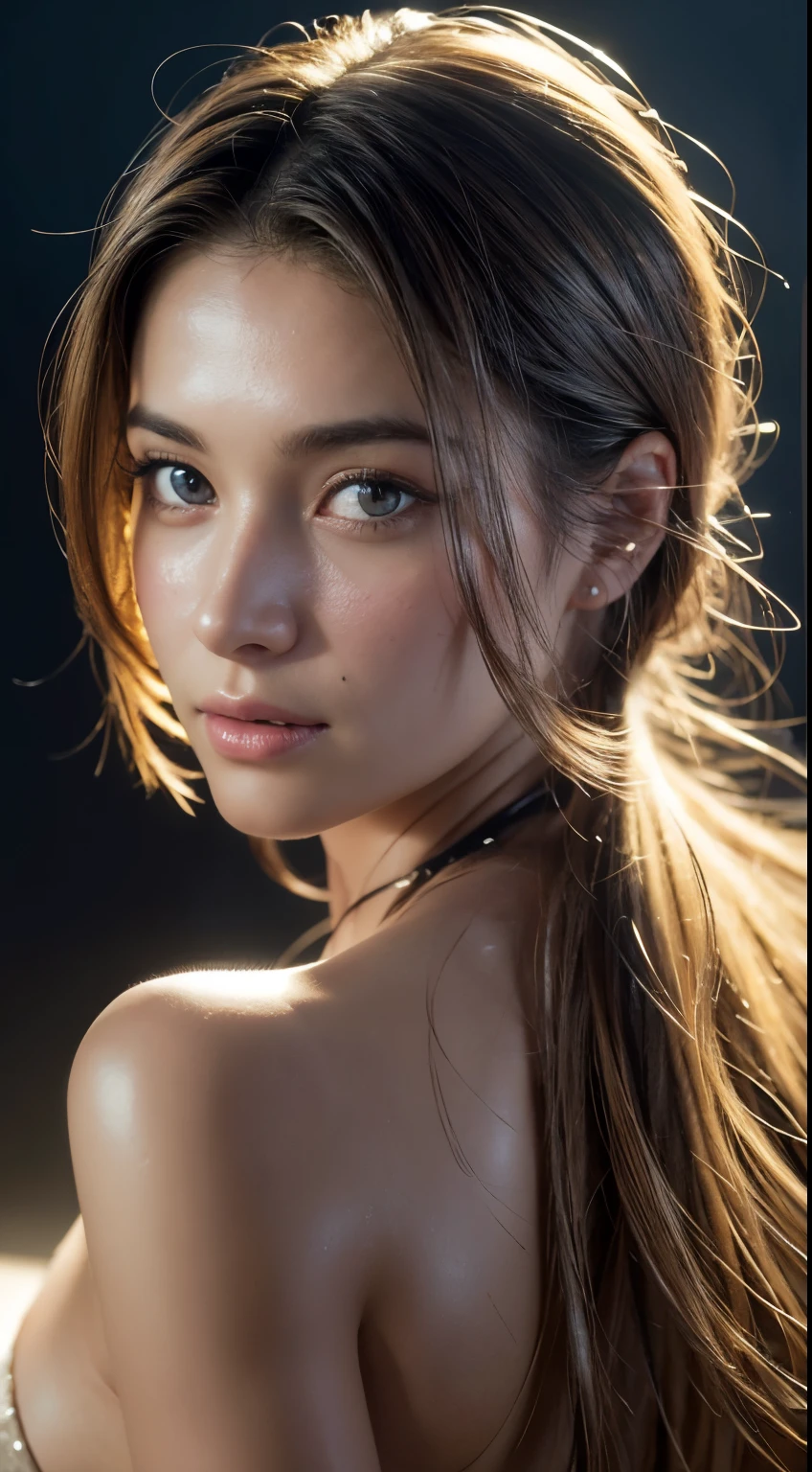 (photo realistic:1.4), (hyper realistic:1.4), (realistic:1.3), (smoother lighting:1.05), (increase cinematic lighting quality:0.9), 32K, 1girl,20yo girl, realistic lighting, backlighting, ray trace, (brightening light:1.2), (Increase quality:1.4), (best quality real texture skin:1.4), finely detailed eyes, finely detailed face, finely quality eyes, (tired and sleepy and satisfied:0.0), (Increase body line mood:1.1), (Increase skin texture beauty:1.1), naked