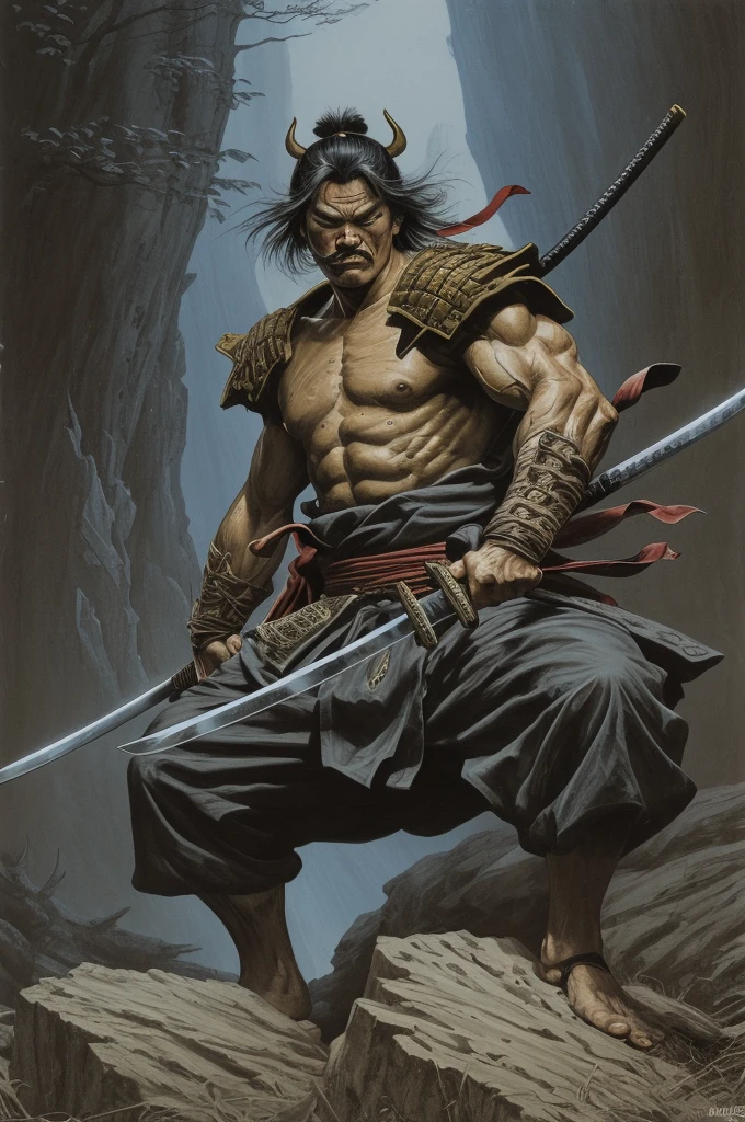 samurai, by TAKEHISA YUMEJI, best quality, masterpiece, Representative work, official art, Professional, Ultra intricate detailed, 8k