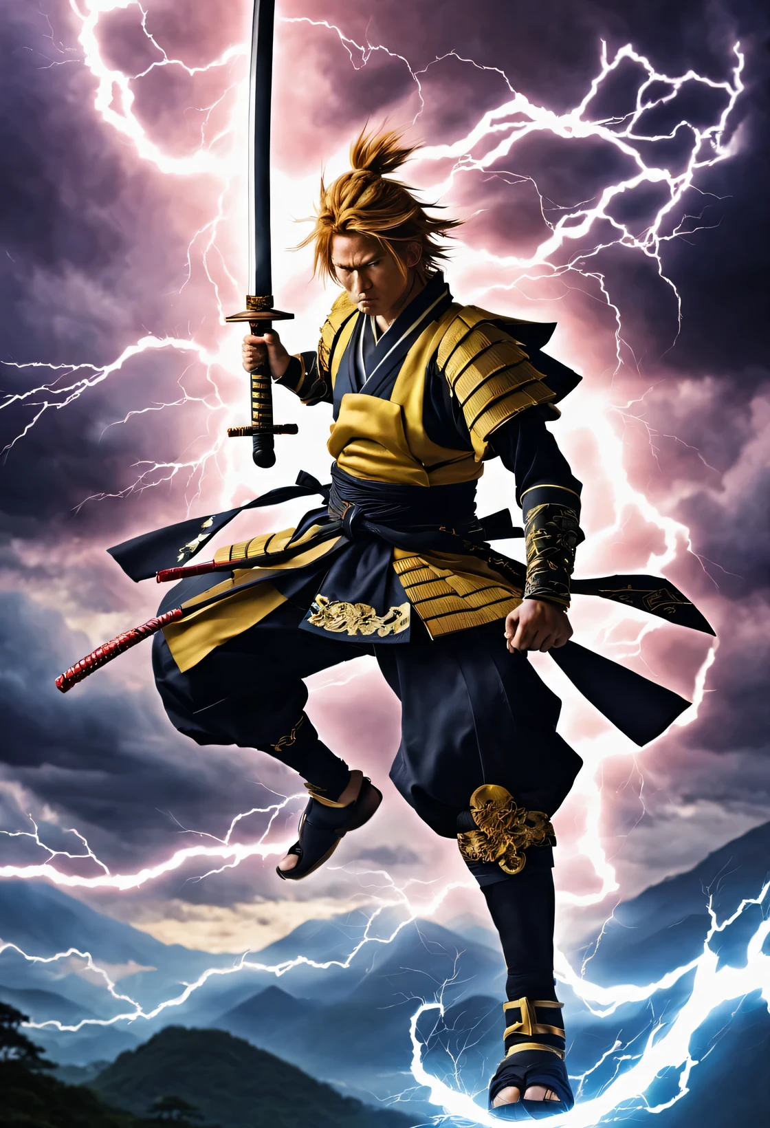 Zenitsu Azuma，Breath of Thunder·Single type ，A flash of thunder flashed，Samurai sword，struggle