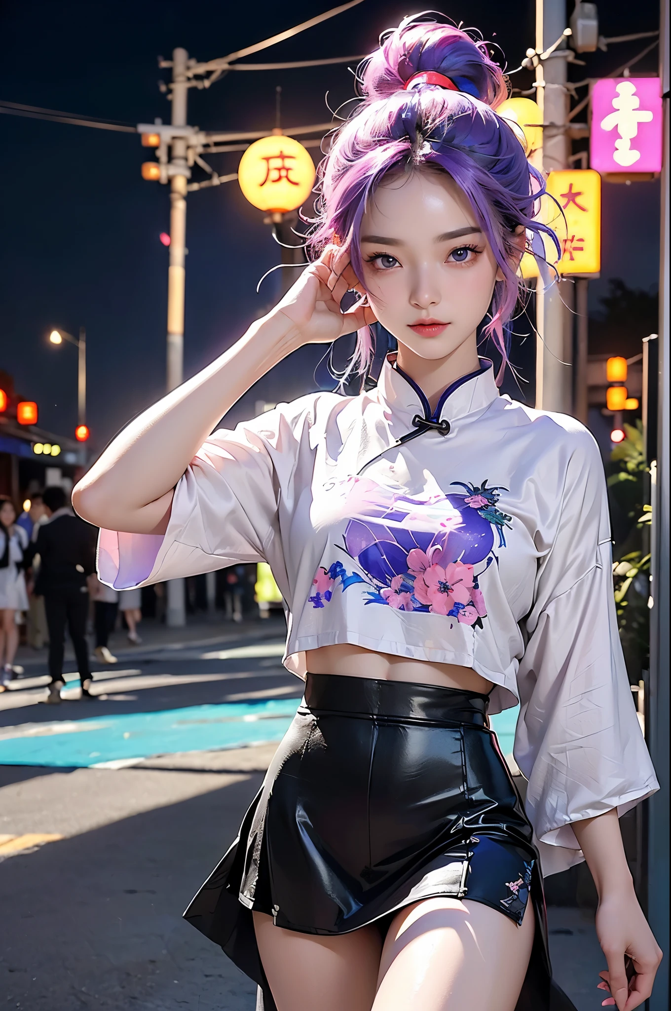 可爱of 小of cartoon ,(((小of ,小小of身体,))),(((6 ye((extremely 可爱of and beautiful Liquid paint hair haired anime girl walking down the street)),
(((flat chest))),下垂of乳房,short hair,(((Liquid paint hair:1.1,neon purple hair|Neon pink hair|neon blue hair|neon aqua hair|purple hair|purple hair|fluorescent blue hair|Amethyst hair|neon lights头发|亮粉色of頭髮 :1.5,亮丽of头发: 1.3,hair made of paint,Can resist gravity,Thick and runny,paint splatter:1.3,闪亮of头发: 1.3,充滿活力of彩色頭髮))),((heterochromia,Eyes 1 purple,Eyes 2 pink,上翘of眼睛:1.3,完美of眼睛,美丽细致of眼睛,彩虹发光Super detailedof深粉紫色眼睛:1.1,Gradient eye:1,细致美丽of眼睛:1,对称of眼睛:1,There is a big bright spot on the eye:1.2)),((胖of)),(((有光泽of皮肤:1.5,明亮of皮肤: 1.5,The skin is tanned,skin shiny,very skin shiny,闪亮of身体,plastic glitter skin,exaggerated skin shiny))),(细腻细致of手指,详细of身体,详细of武器,人of手),
可爱of,放荡of,誘人of,of,(((NSFW))),
暴露of衣服,show skin,(Wear a neon themed outfit:1.3,Micro clothes,小of clothing,荧光和neon lights服装,Revel fashion,micro crop top,Miniature skirt,Visible thong straps,AccessoriesLED,详细of服装,详细of衣服),
(dynamic poses:1.0),focus only,尷尬of,center,Scale to fit dimensions,rule of thirds,
Outdoor activities,((night view)),(非常漂亮of城市霓虹合成波,Cyberpunk night street background:1.5,阴暗of天空,厚厚of云层),((neon lights)),(cyberpunk style,neon lights, (Synthwave theme background), 孤独of街道),(((Detailed background:1.25))),
(最好of质量),(high resolution),(锐利of焦点),(Super detailed),(Very detailed),(极高品质of艺术品),8k_wallpaper,(Very detailed CG 8k),(非常精美of8K CG),((hyper super Super detailed perfect piece)),flawless,(((masterpiece))),illustration,鲜艳of色彩,(complex),high contrast,selective lighting,double contact,high dynamic range (high dynamic range),post processing,Blurred background,