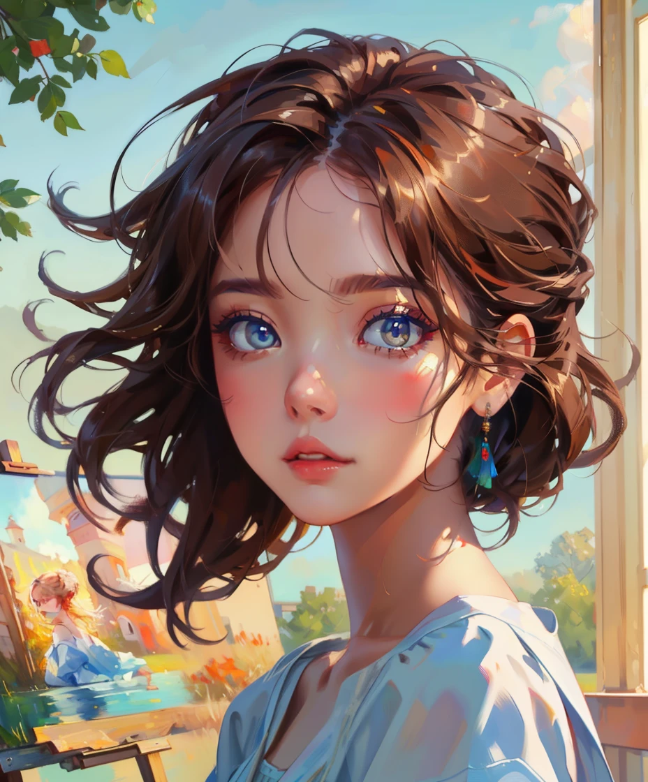 Oil painting of a woman, wind in her hair, beautiful detail eyes, expressive face, gorgeous digital painting, expressive beautiful portrait, realistic cute girl painting, 4k, art oil painting,
