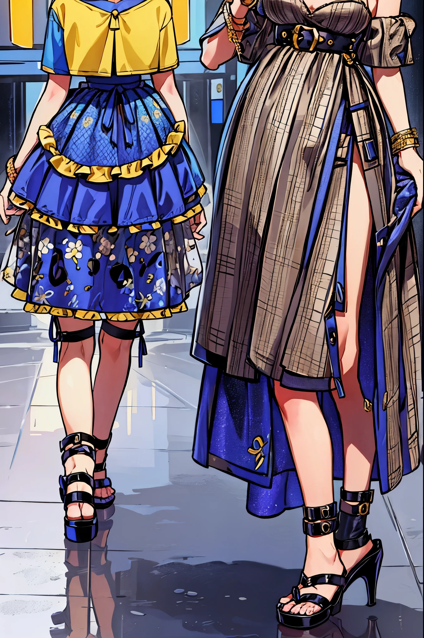 "best quality,ultra-detailed,((background:game-center1,8)),((game-arcade)),(one boy),(full body),portraits,((????? boy,tomboy,FemBoy,trap)),bulge,(look side),(look side),(natural makeup),black choker,necklace,(short blonde hair),boy's face,((angly)),((smile+happy)),((maxi-length-dress)),(patterned dress),(high-heel-sandal),(he’s having shoulder bags),vibrant colors,soft lighting"
