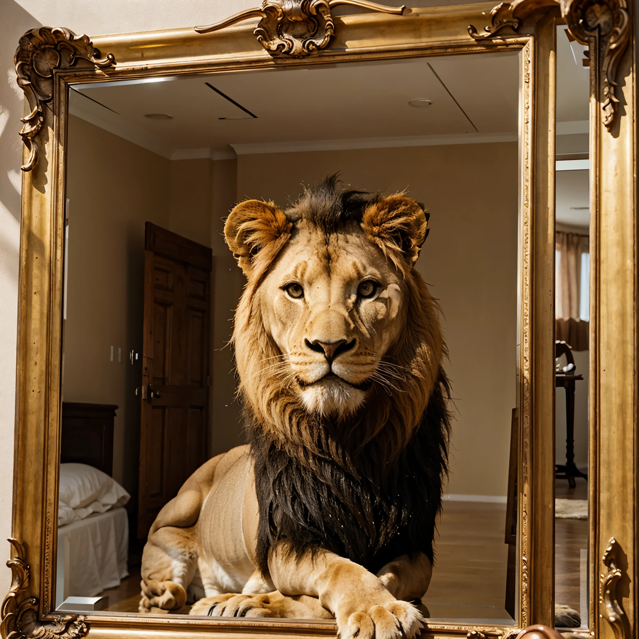 A lion found a magic mirror