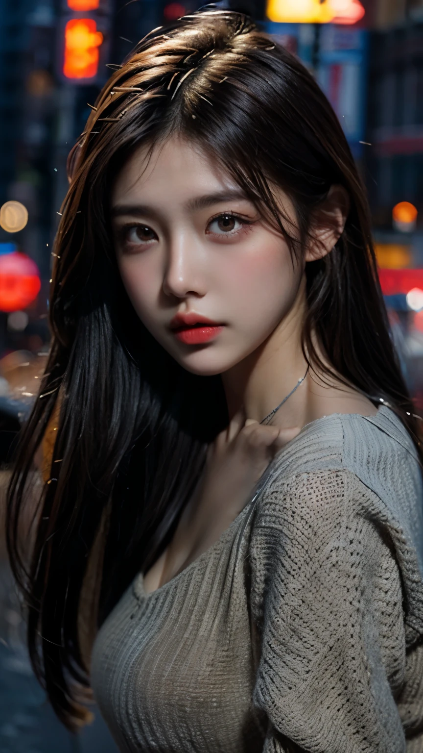 1 girl, (looking at the viewer:1.2), details face,  (standing girl, Rendering with cgsociety, Black Shadow, streaming, new york background), romanticism, in the atmosphere, (RAW photo, highest quality), (realistic, photo-realistic:1.3), masterpiece, very delicate and beautiful, very detailed,