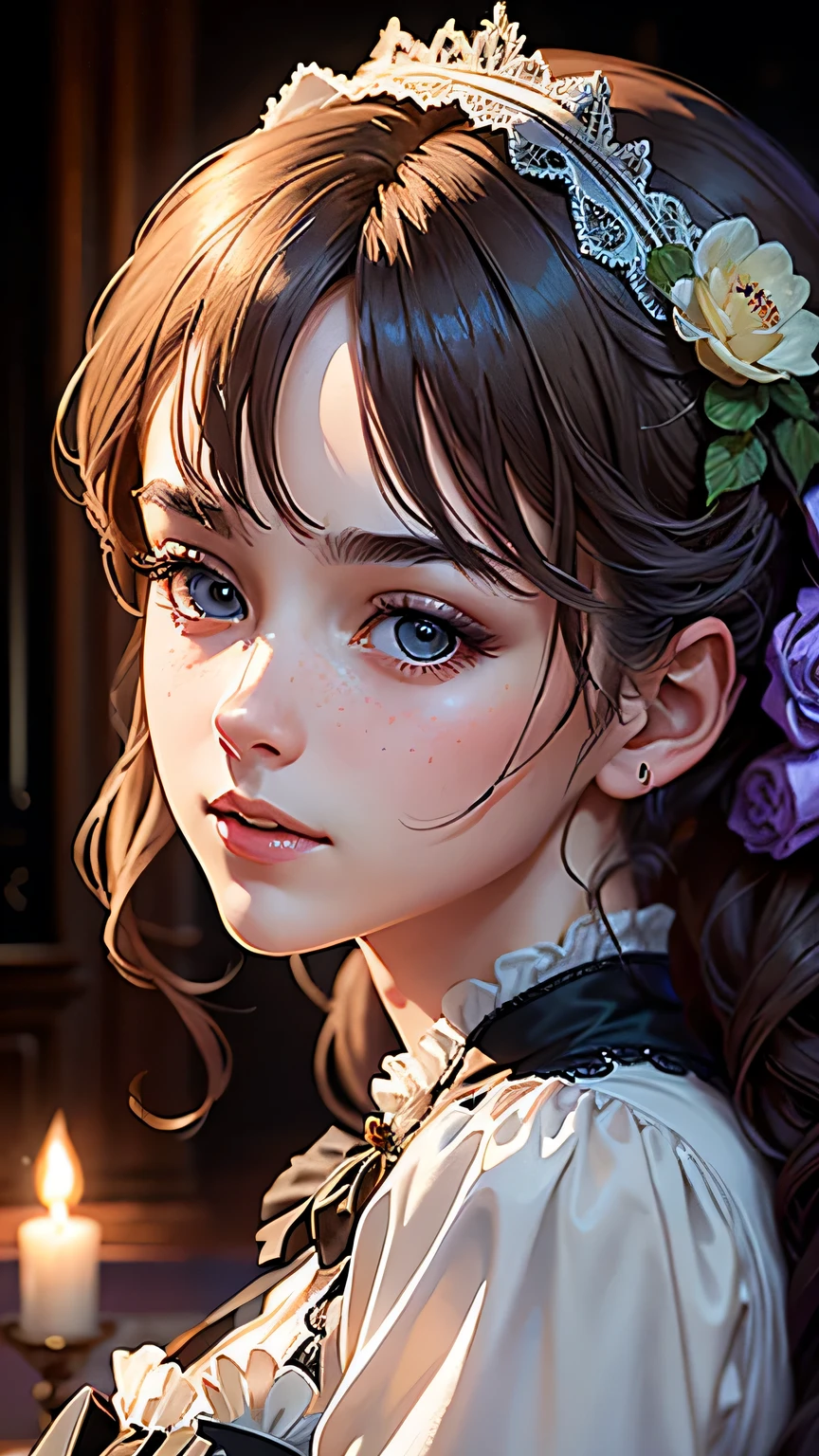 masterpiece, highest quality, (8K wallpaper that integrates high-definition CG), (highest quality), (Best Illustration), (best shadow), (Stable diffusion model), violet evergarden, Sparkling, beautiful, victorian style bedroom, dynamic lighting, written boundary depth､((close up of face))