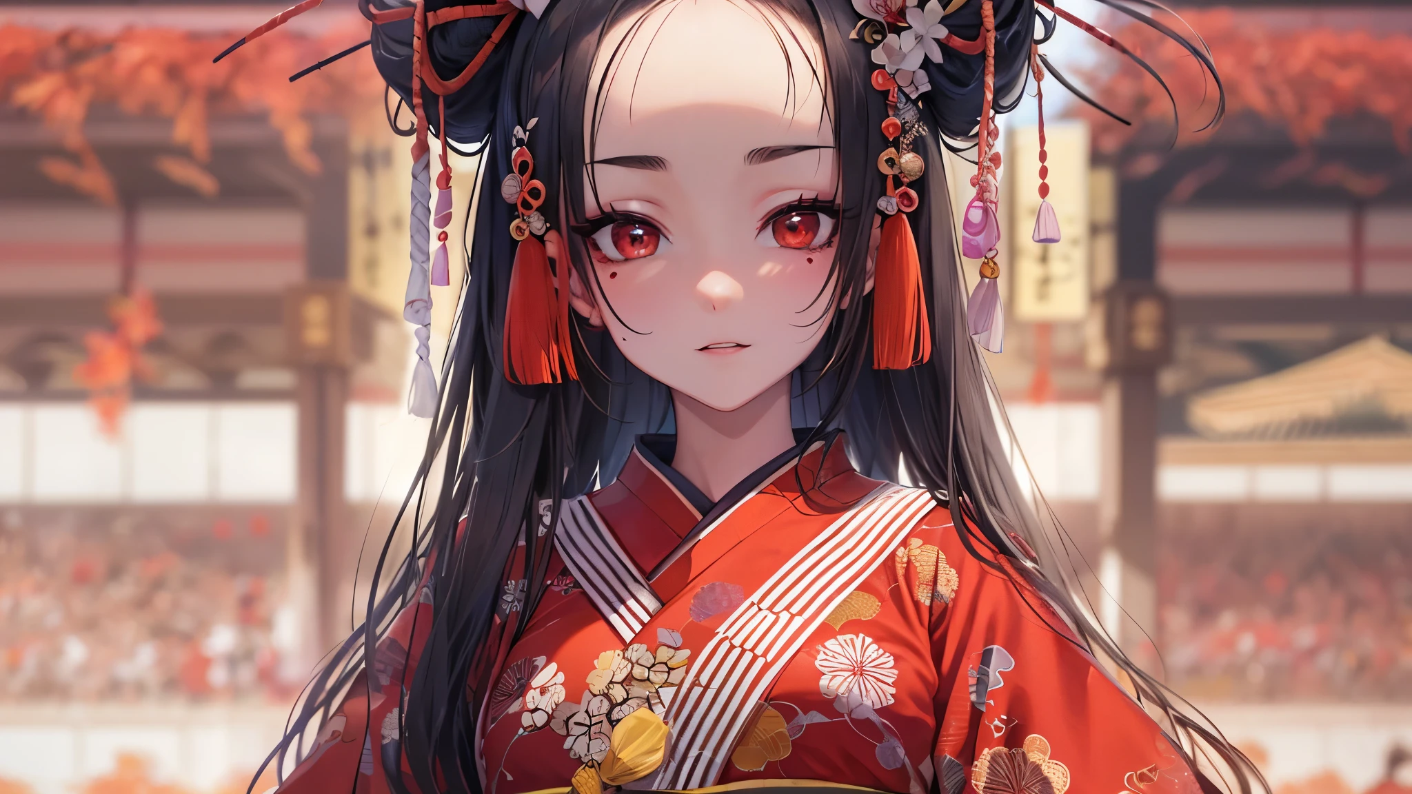 panasonic:1.2, ((dance style)) (solo:1.3 Kabuki dancer, black hair long oiran hair, cute femdom girl, yo, bigboobs:1.3, red eyes), ((kabuki makeup face)), (in a immensely kabuki uniform) is kabuki dancing (in the Hakataza Theater), break, perfect anatomy, masterpiece:1.2, best quality, 8k, beautiful detailed grow, daydreaming expression.
