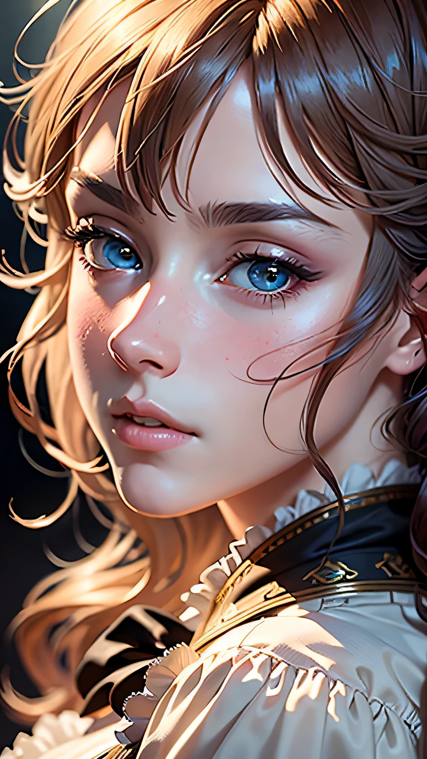 masterpiece, highest quality, (8K wallpaper that integrates high-definition CG), (highest quality), (Best Illustration), (best shadow), (Stable diffusion model), violet evergarden, Sparkling, beautiful, victorian style bedroom, dynamic lighting, written boundary depth､((close up of face))