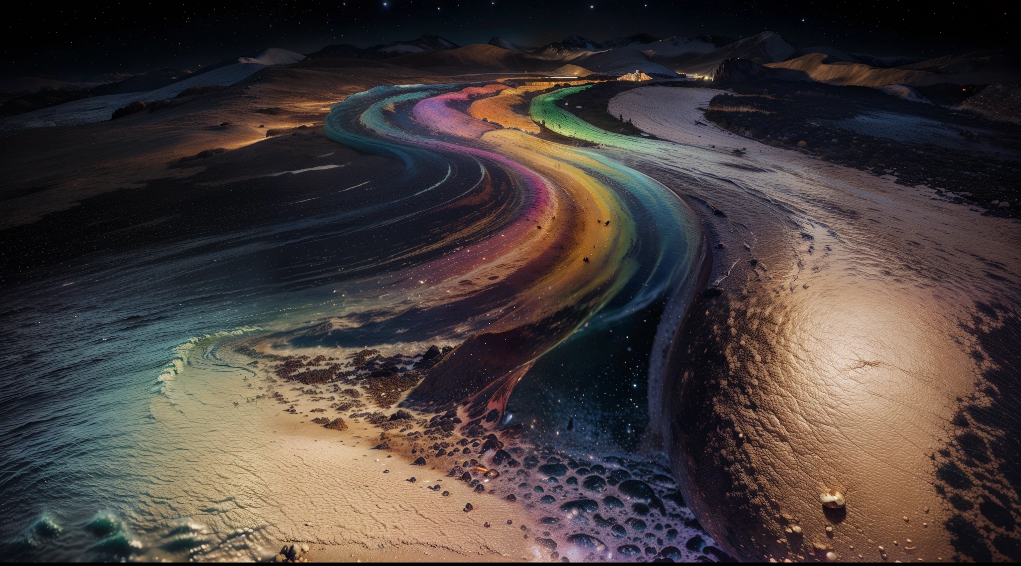 high quality, 8K Ultra HD, vivid colors, seamless patterns, fabric art, art station, starry night, many colorful and detailed designs combining magic and fantasy, splashes, aesthetic for t-shirt design, white tone, photorealistic, ultra realistic, by yukisakura, impressive in full color.