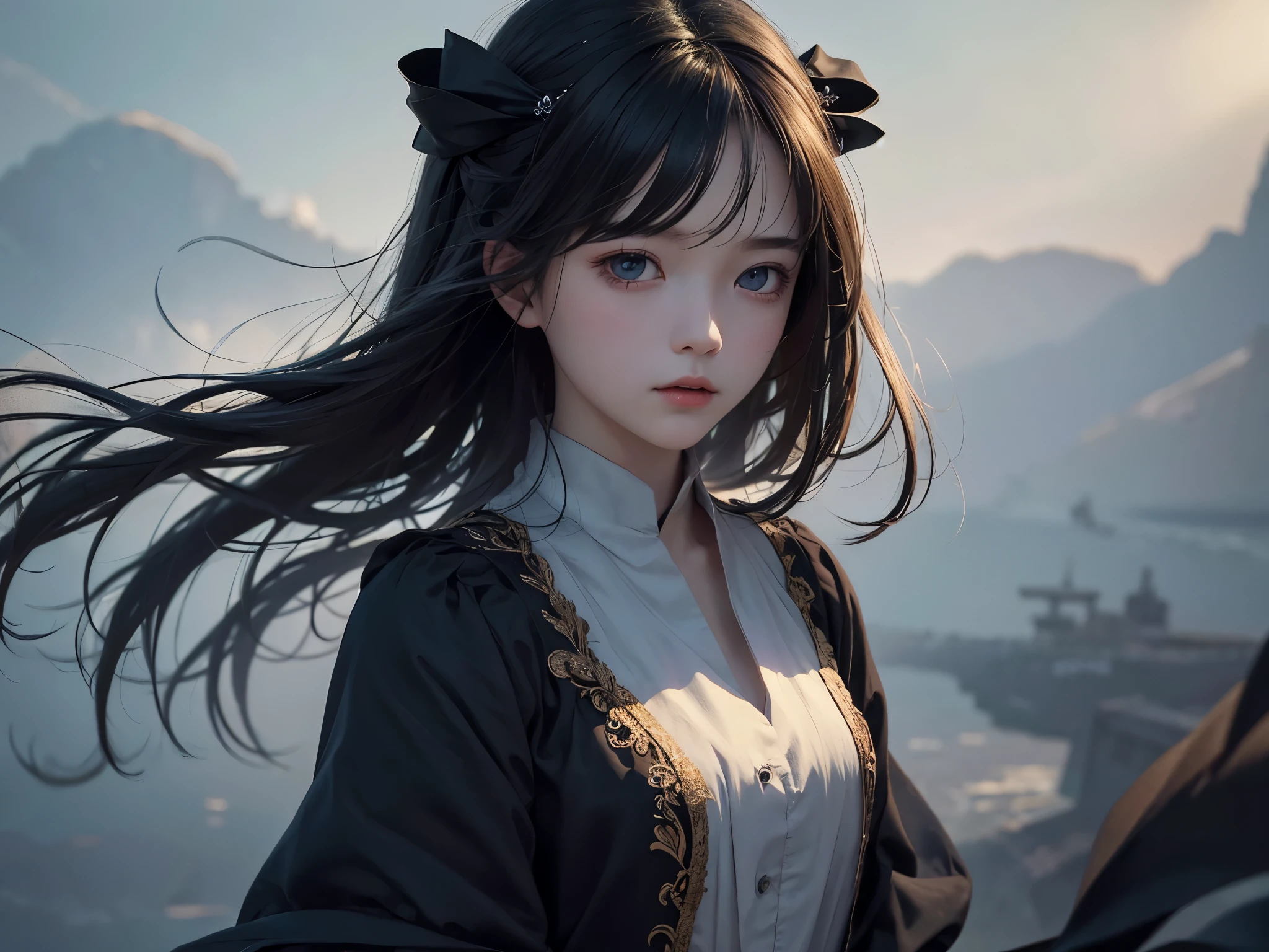 ((Best Quality)), ((Masterpiece)), (Detail: 1.4), 3D, Beautiful Cyberpunk Female Image, HDR (High Dynamic Range), Ray Tracing, NVIDIA RTX, Super Resolution, Unreal 5, Subsurface Scattering, PBR Texture, Post-Processing, Anisotropic Filtering, Depth of Field, Maximum Sharpness and Sharpness, Multi-layer Texture, Albedo and Highlight Mapping, Surface Coloring, Mitsu-Accurate Simulation of Material Interactions, Perfect Proportions, Octane Rendering, Two-color Light, Large Aperture, Low ISO, white balance, regular three-point, 8K RAW, beautiful bright pupils, flowing robe, fine pupils, delicate face and eyes, long eyelashes, blush, fluffy hair, pink lips, pure
