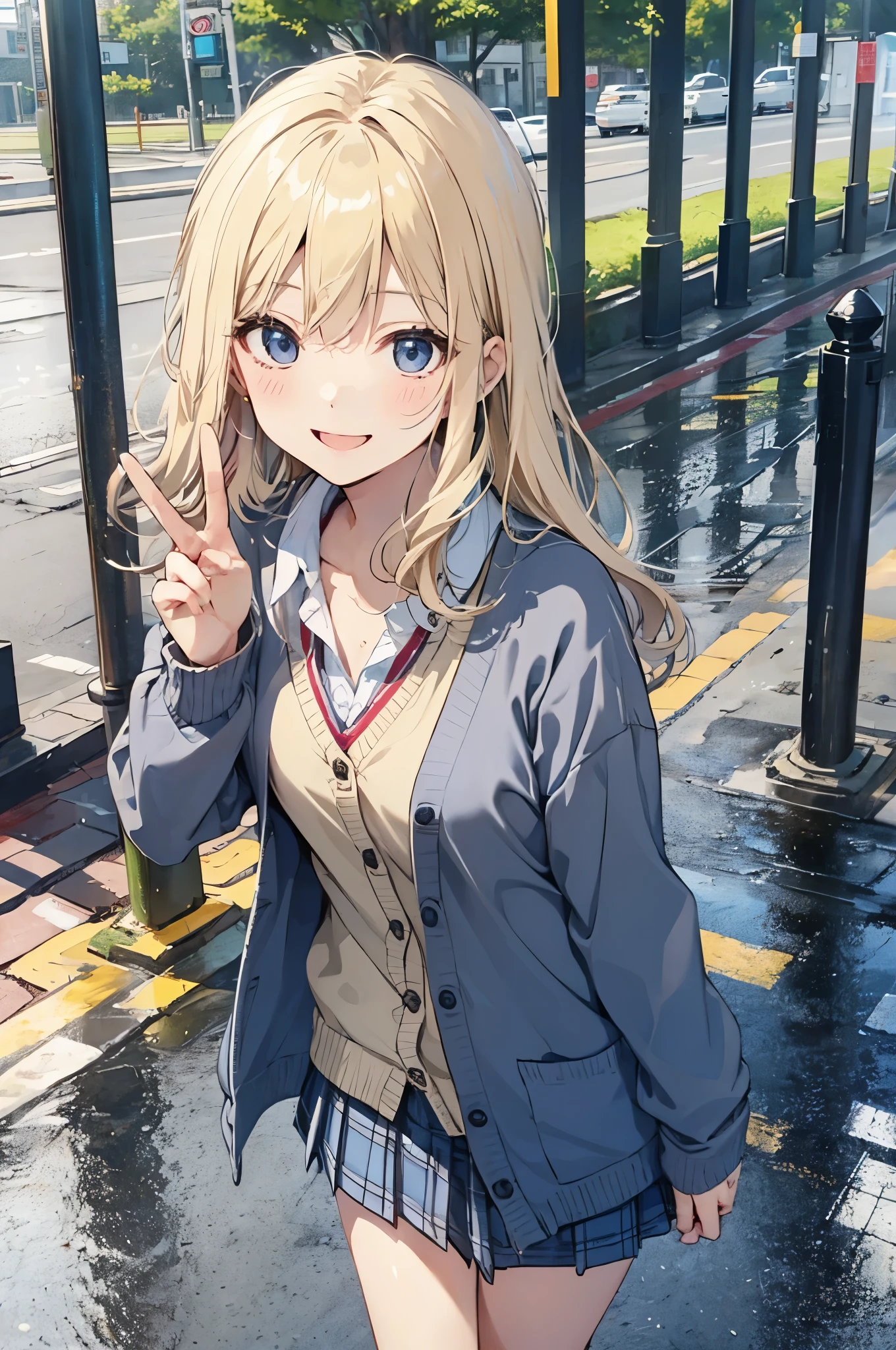 Anime girl in school uniform standing on a wet street - SeaArt AI