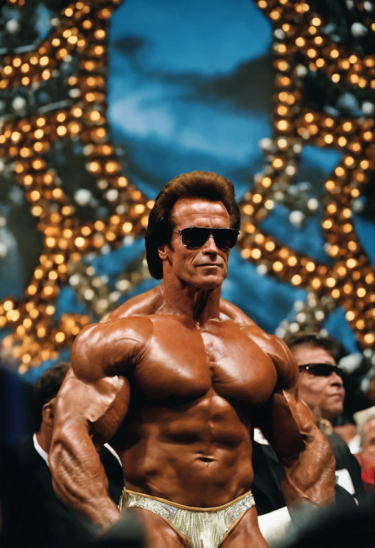 Arnold Schwarzenegger at a bodybuilding competition
