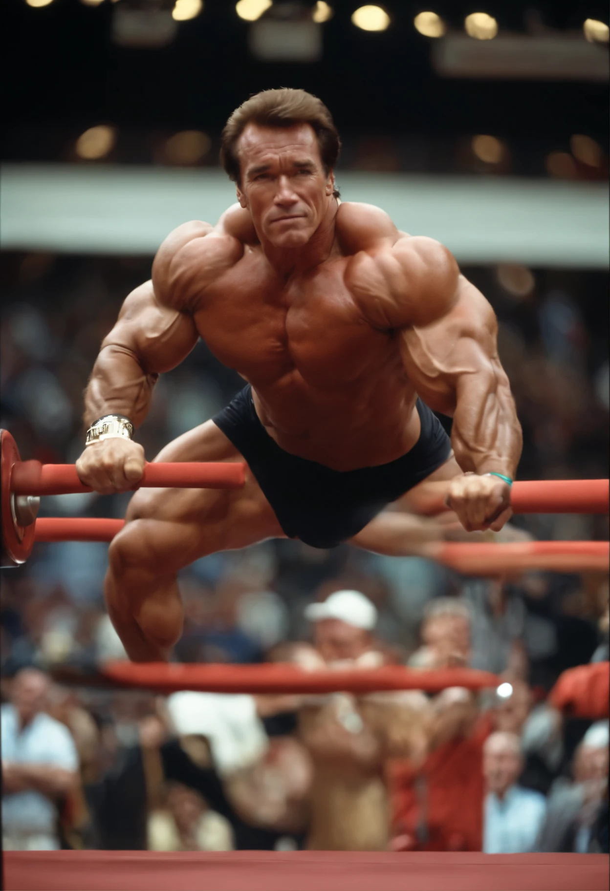 Arnold Schwarzenegger at a bodybuilding competition