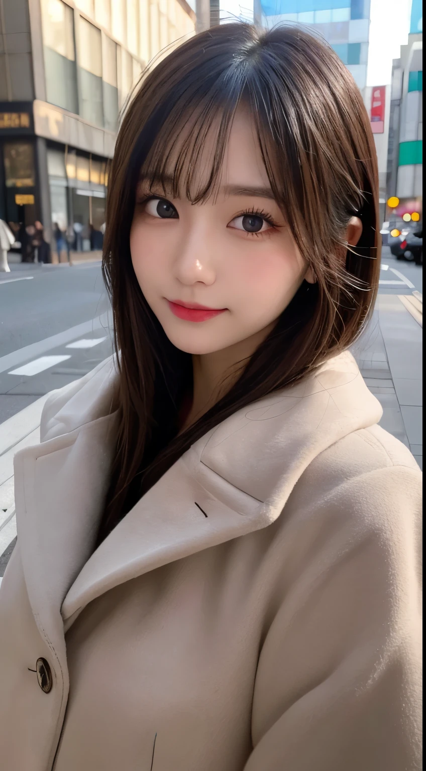 table top, highest quality, shape, Super detailed, finely, High resolution, 8k wallpaper, 完璧なダイナミックな構shape, beautiful and detailed eyes, Gorgeous black fluffy Tokyo winter clothes,ランダムなcute髪,,natural color lip, bold sexy pose,smile、20 year old girl、cute、sexy shot looking at camera,Always blur the background,perfect and beautiful face,Take only the face,beautiful and detailed face、slim face and style,Big eyes、do gal makeup,small face,Wearing a luxury brand mink coat
