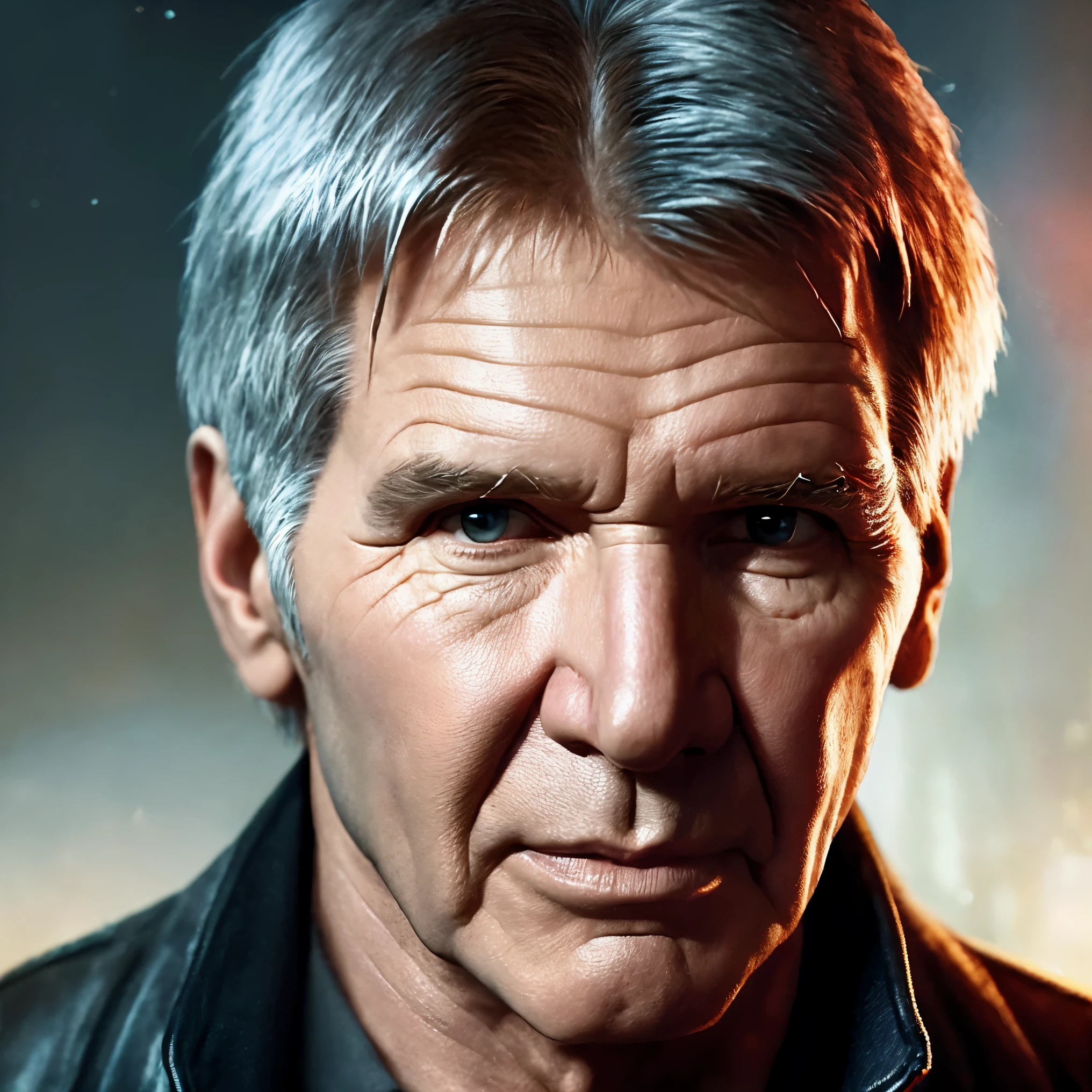 portrait harrison ford for ciberpunk blade runner in realistic