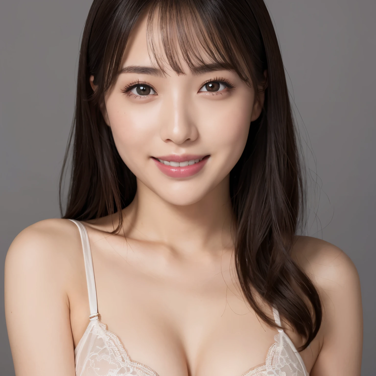 (highest quality、table top、8k、best image quality、Award-winning work)、one beautiful woman、25 years old、perfect composition、(big breasts:1.1)、[clavicle]、(Finest Lingerie:1.1)、(close up of face:1.1)、smile looking at me、sexy gravure pose、droopy eyes、perfect makeup、Ultra high definition beauty face、ultra high definition hair、Super high-definition sparkling eyes、Super high resolution glossy lips、accurate anatomy、very beautiful skin、Super high-definition glowing beautiful skin