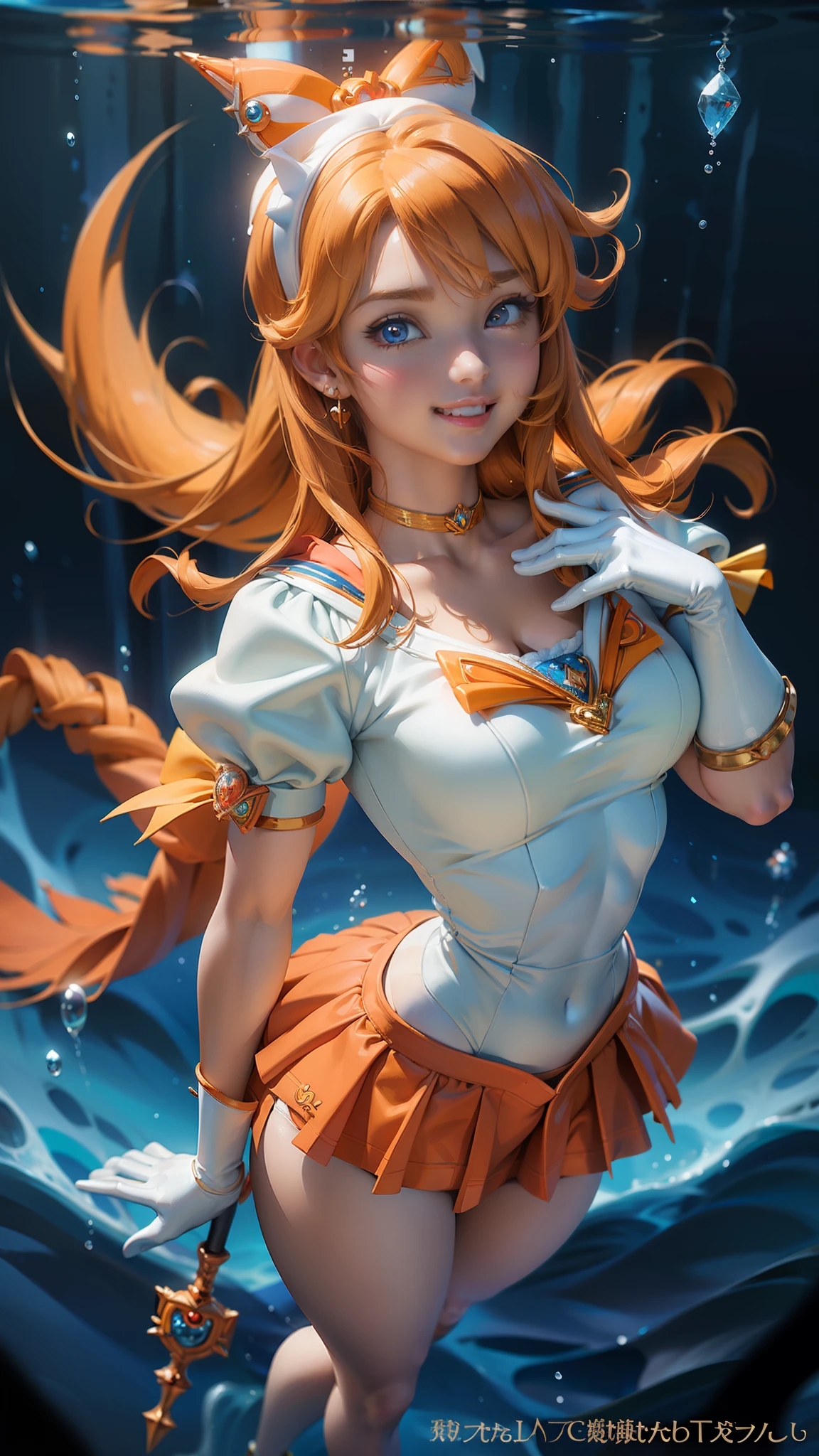 (La mejor calidad,A high resolution,Ultra - detallado,actual),Ariana Grande es, solo,(sailorvenus:1.4) , xsuperuniformx, (heartbrooch:0.3), choker, circlet, hair bow , gloves, pleated skirt, standing ,, , smile fang,underwater, ,( ciberpunk 2.1), (dedos detailed :1.4), arte digital, ufotable artistic style, anime wallaper, foto de perfil 1024px, trigger anime art style,( ojos hermosos azules),( no mutaciones de cuerpo),( mostrando panties white :1.4)