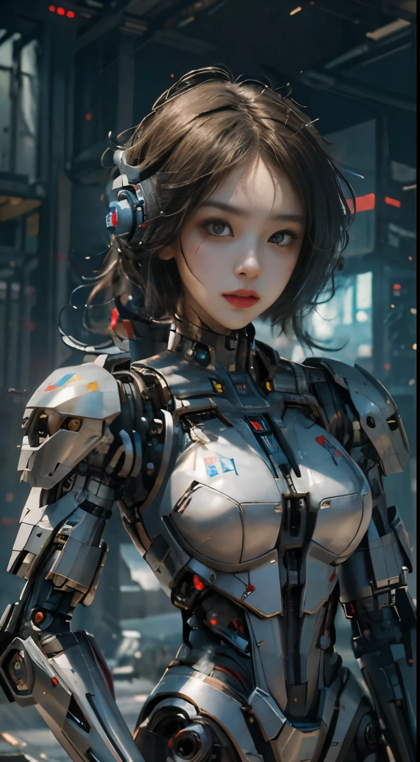 (Masterpiece: 1.4), (8K, Real, RAW Photo, Best Quality: 1.4), Futuristic Female, (1 Character), Araffe Woman, (In futuristic suit: 1.3), Gun in hand: 1, Girl in Mecha Cyber Armor, Mechanized Soldier Girl, CGSociety and Fenghua Zhong, Perfect Android Girl, (Cute Cyborg Girl: 1.3), Cyberpunk Anime Girl in Mech, Female Mecha, Beautiful Girl Cyborg, Cyborg Girl, Wojtek Fus, Portrait of Armored Astronaut Girl, Mechanized Valk