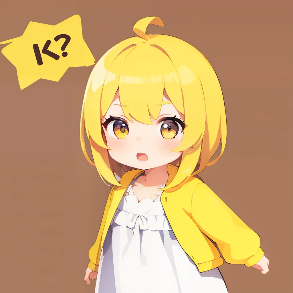 coloredic0n icon, ik1, 1girl, white dress, yellow jacket, cartoon bone,