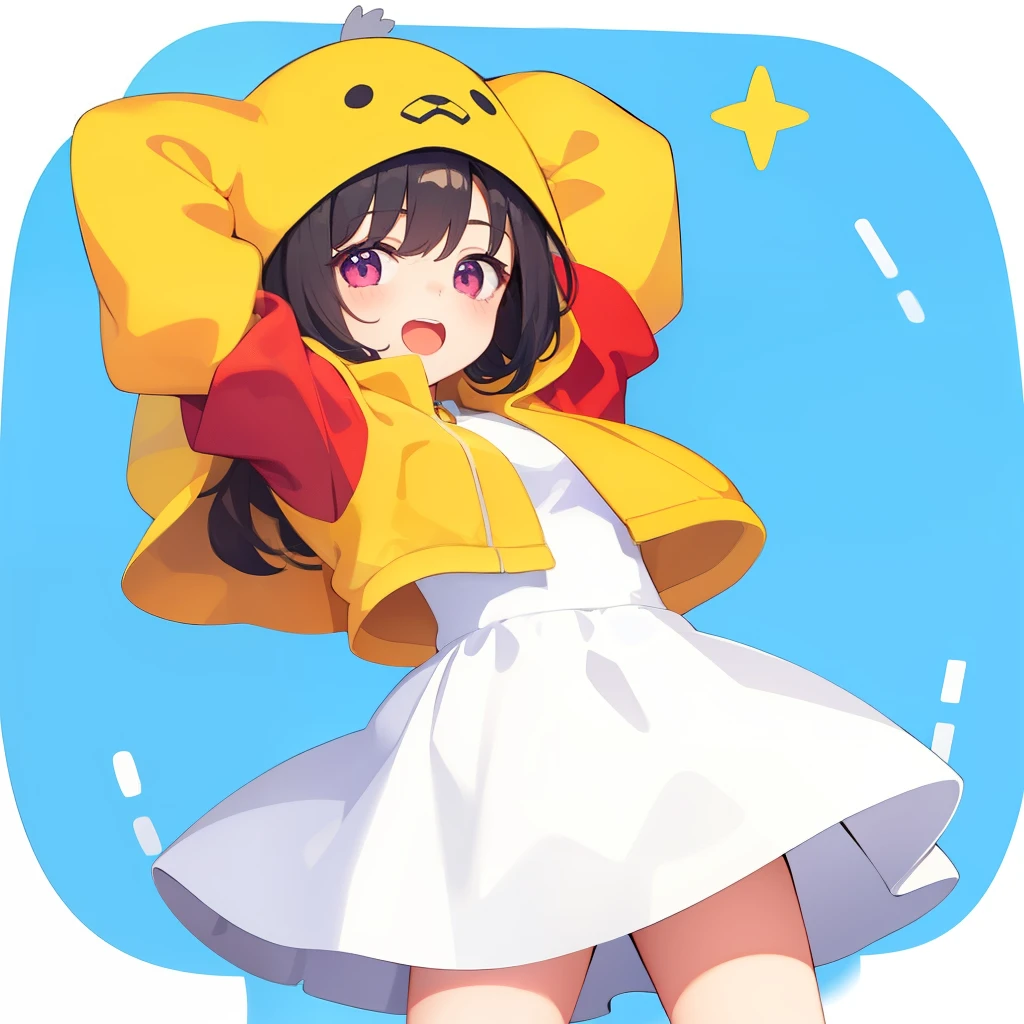 coloredic0n icon, ik1, 1girl, white dress, yellow jacket, cartoon bone,