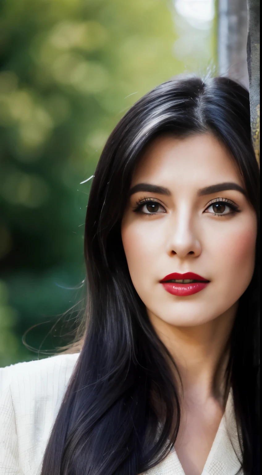 arafed woman with long hair and red lipstick posing for a picture, ekaterina, profile image, red lips, professional picture, 30 years old woman, 3 0 years old woman, angiewolf, photo of jessica devic, professional profile picture, moleksandra shchaslyva, with straight black hair