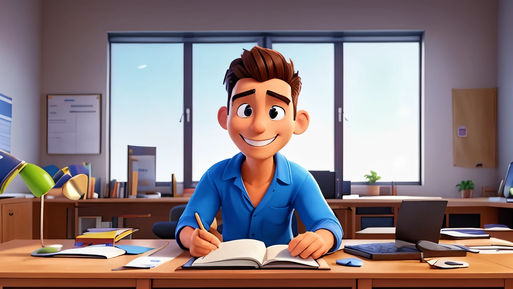 Banner, happy man with exam approval, profissional, landing page, hero section, Desk, prova, estudando