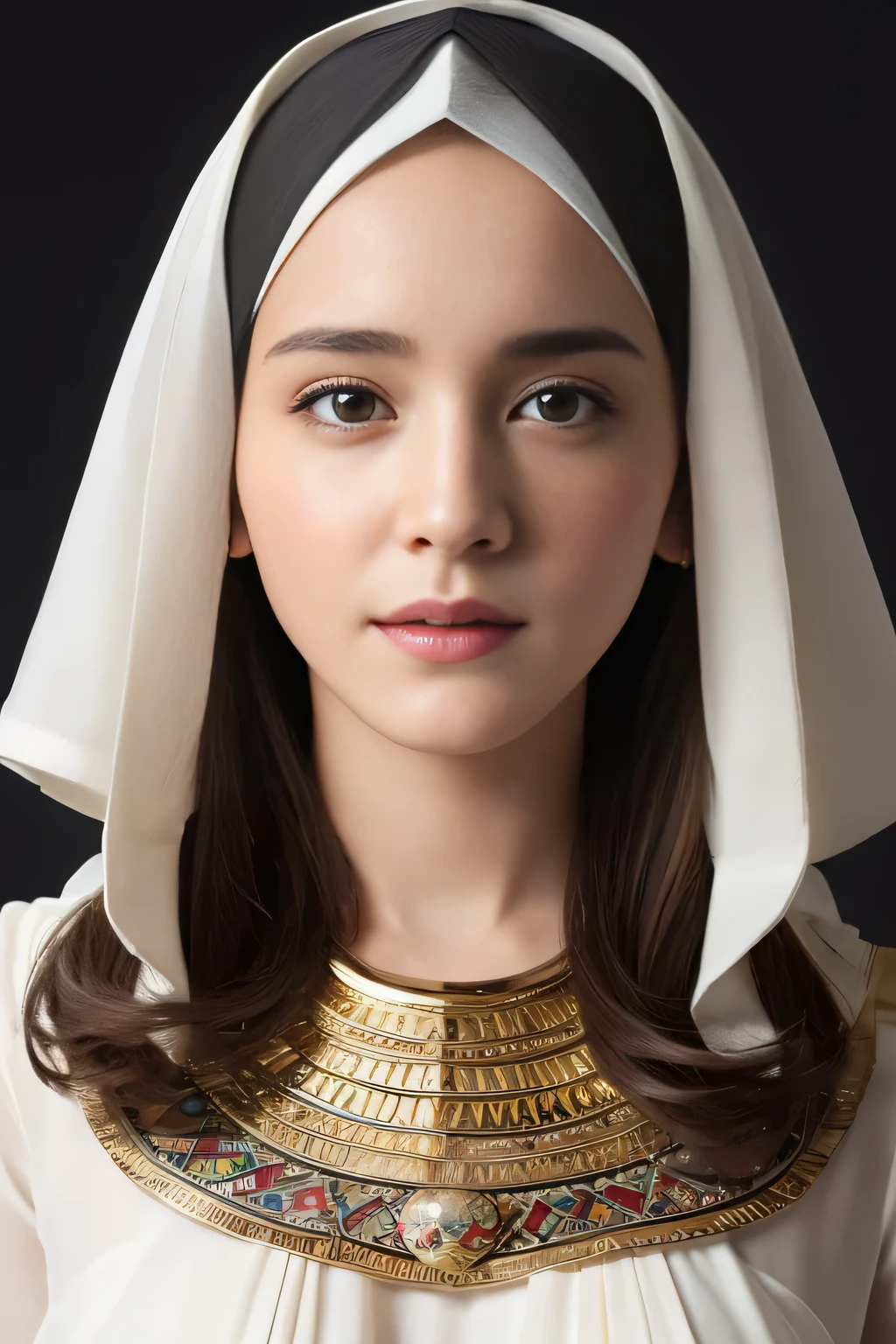 (surreal), (High resolution), (8k), (very detailed), (beautiful and detailed eyes), (highest quality), (Super detailed), (masterpiece), (detailed face), soft focus、emma watson face、big breasts、Japanese、Egypt、in front of the pyramid、Islamic attire、hijab、laughter、Full body Esbian