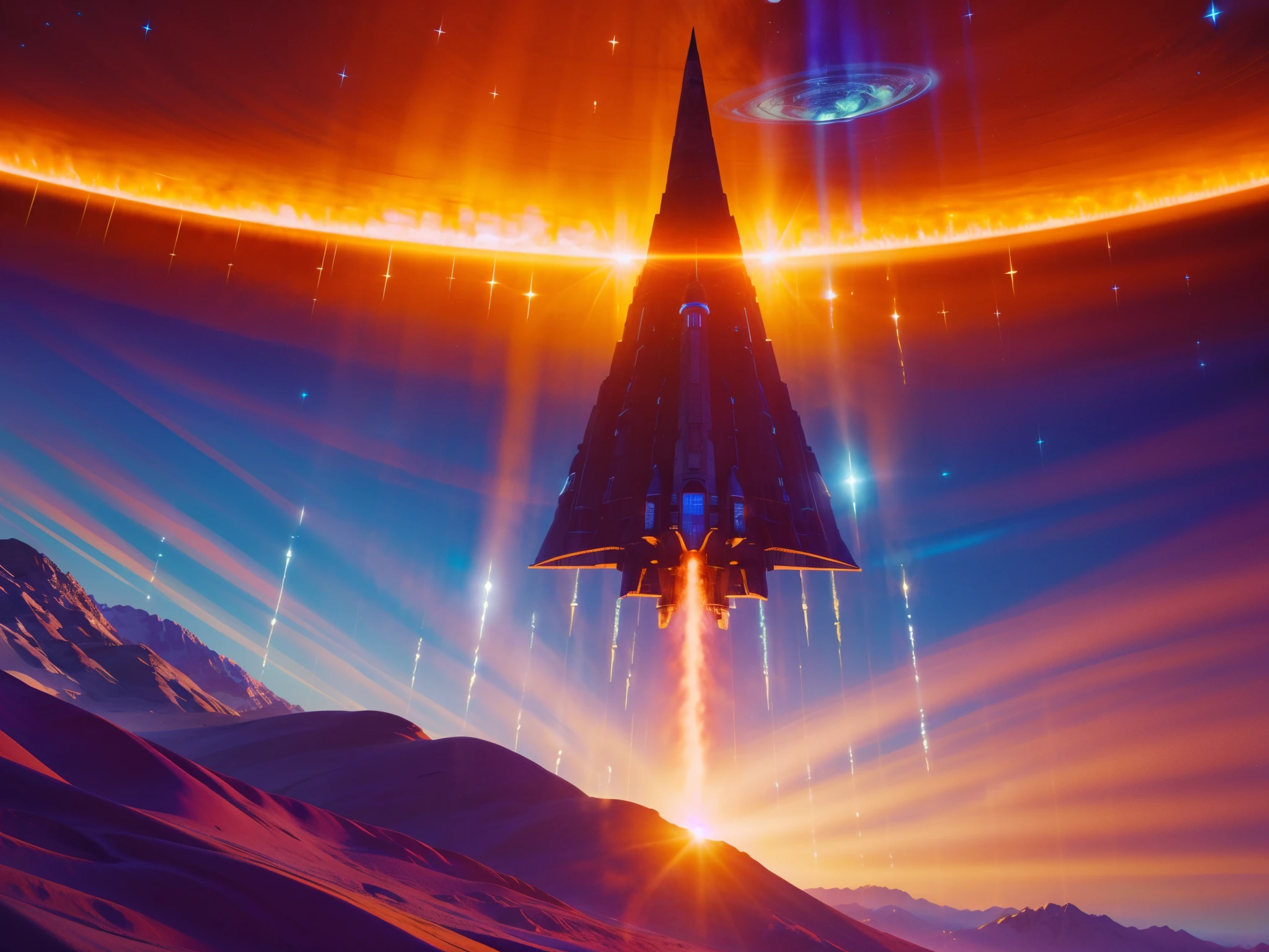 best quality,4k,8k,highres,masterpiece:1.2,ultra-detailed,realistic:1.37,Film shot,SF movie scene,Star Trek,Stargate,illustration,space scene,breathtaking view,spaceship,spectacular planet,alien civilization,advanced technology,gorgeous details,futuristic lighting,vibrant colors,holographic display,interstellar travel,extraterrestrial beings,cosmic exploration,action-packed,adventure-driven,remarkable visual effects,powerful energy beams,starfleet personnel,alien encounter,otherworldly landscapes,awe-inspiring visuals,sci-fi atmosphere,epic storytelling,majestic spacecrafts,gateway to other dimensions,unknown territories,universe exploration,intergalactic mission,awe-striking,immersive experience