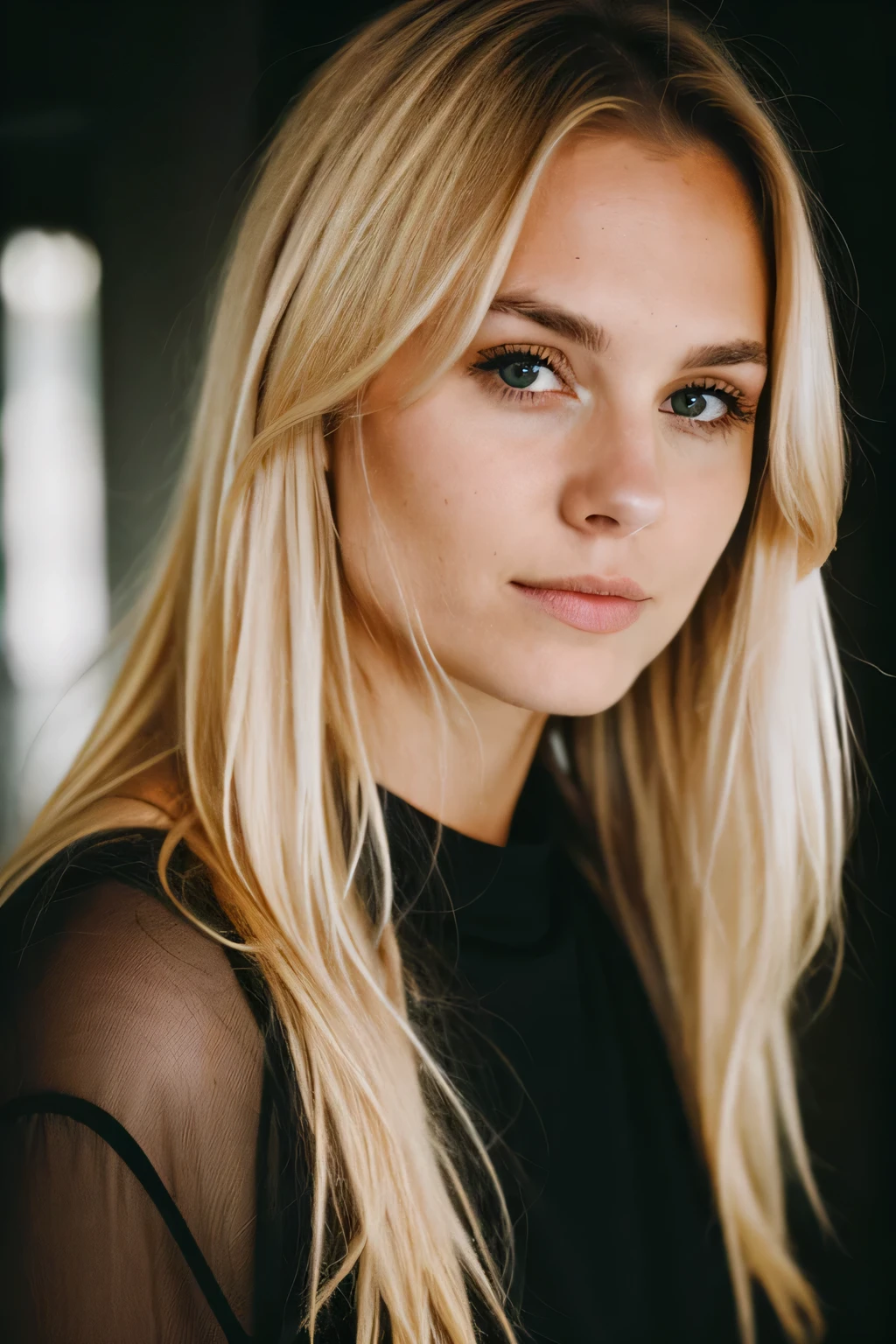 super cute blonde woman in a dark theme
