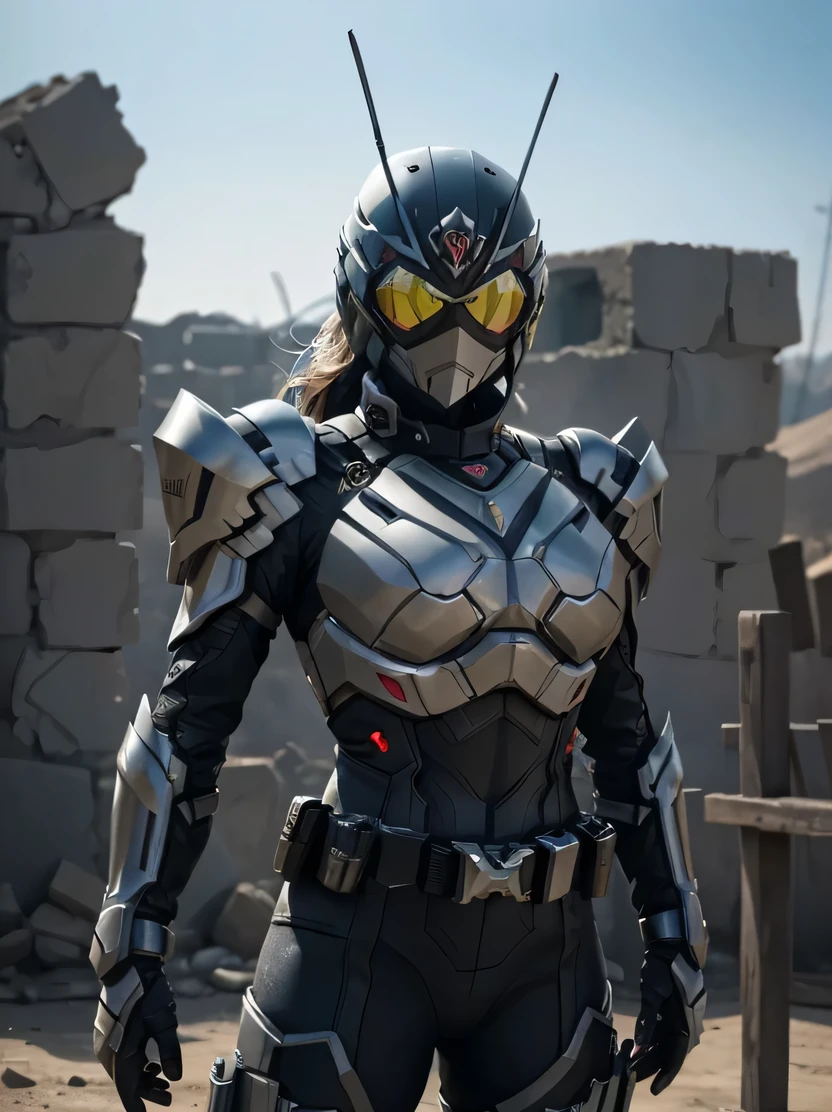 ((masterpiece、highest quality、Super detailed、High resolution、realistic、sharp focus、cinematic lighting))、1 adult female、bust shot、high contrast、military black reinforced armor suit、intricate details、military full face helmet、full face goggles、black combat goggles、black sunglasses、full armor、Full Face Armor、Gun firing、 battlefield、Remains、Detailed depiction of hands、looking at the viewer、battle scene、dynamic action、Came