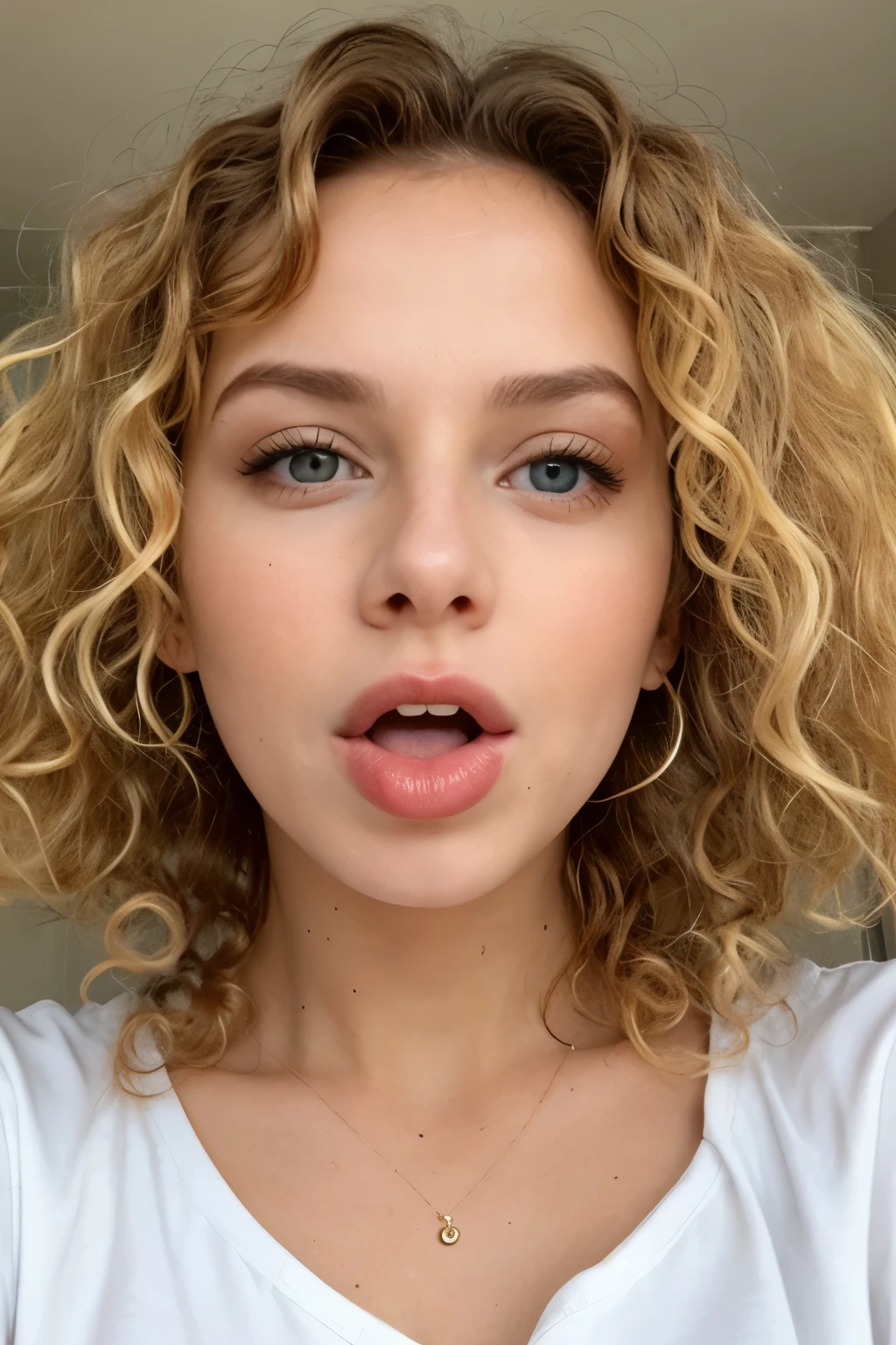 Psycheswings, (portrait shot), masterpiece, best quality, 1girl, eyeliner, red lips, skinny, (smile), closed mouth, waist up, black eyes, blonde hair, looking at viewer, ribbed sweater, background: bedroom, <lora:Psycheswings-000003:1>