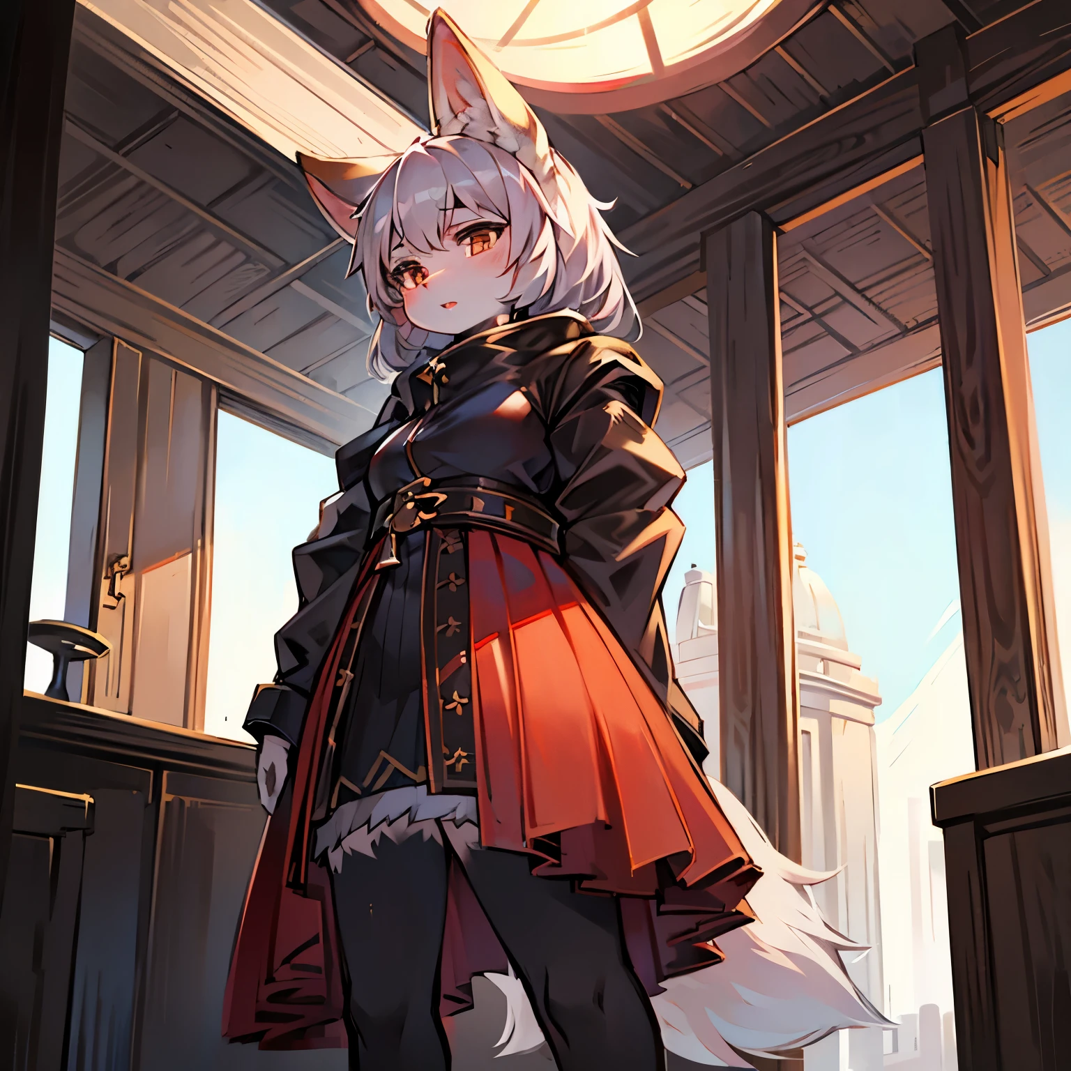 wolf girl,wolf ears,female focus,Furry women,Characteristics of a -year-girl,ry loli,long sleeves,short skirt,Standing posture