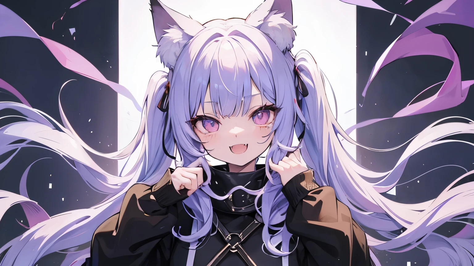cowboy shot, female focus, 1girl, solo, heterochromia, multicolored hair, fox ears, fox tail, dog ears, dog tail, cat ears, cat tail, animal ears, animal tail, animal ear fluff, neck_corset, over the mouth gag, gagged,  <lora:neckcorset v1:0.9>, <lora:straitjacket3:0.8>, straitjacket,