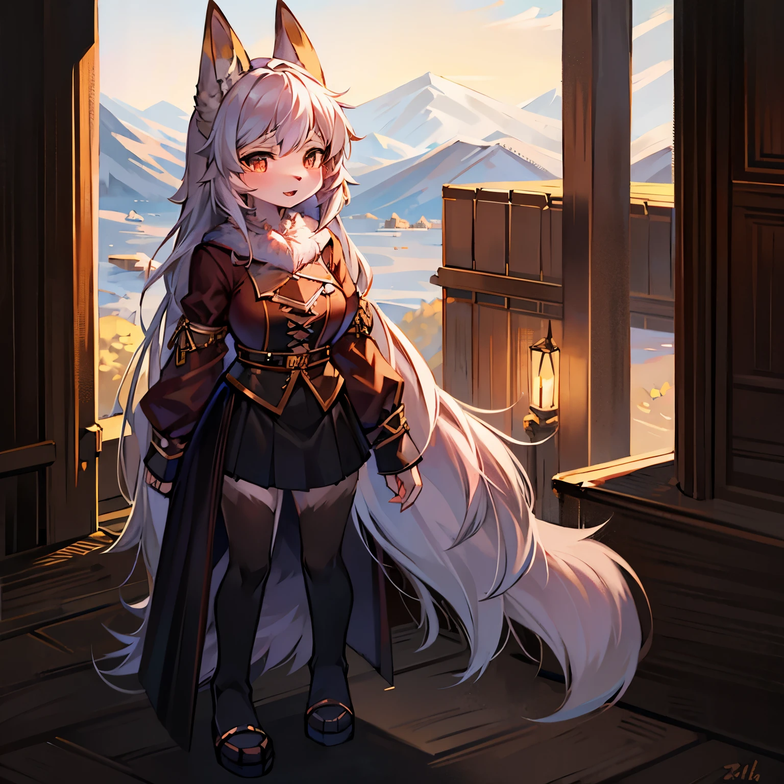 wolf girl,wolf ears,female focus,Furry women,Characteristics of a -year-girl,ry loli,long sleeves,short skirt,Standing posture