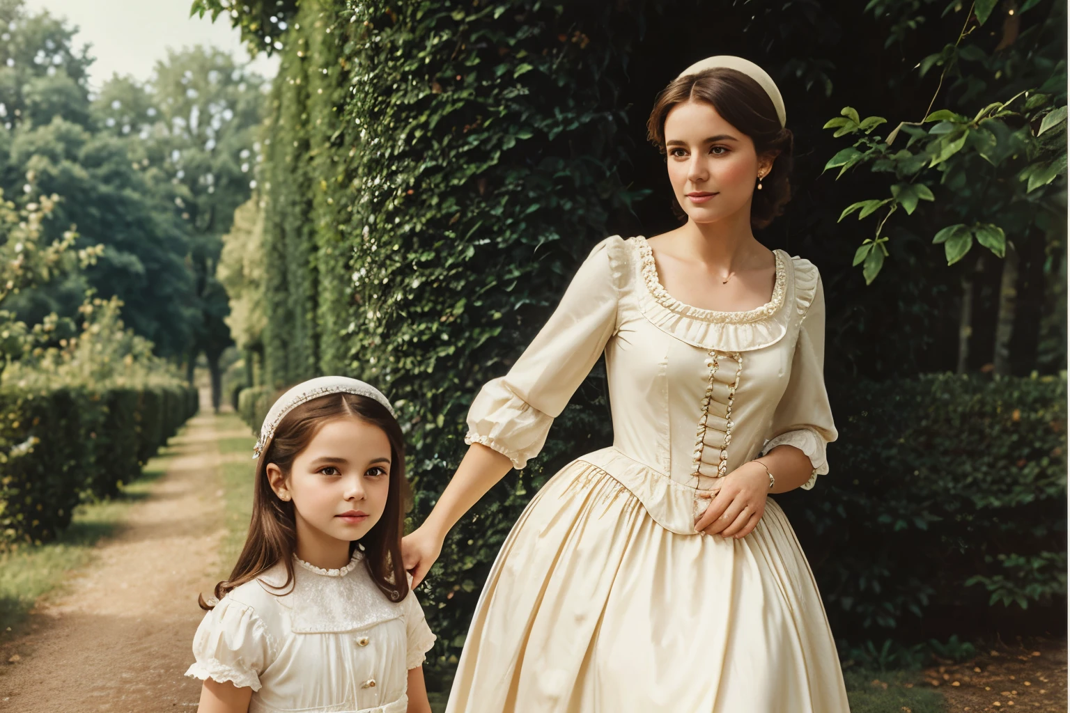 France old money girl wearing lady dress analog realistic medium up with her king