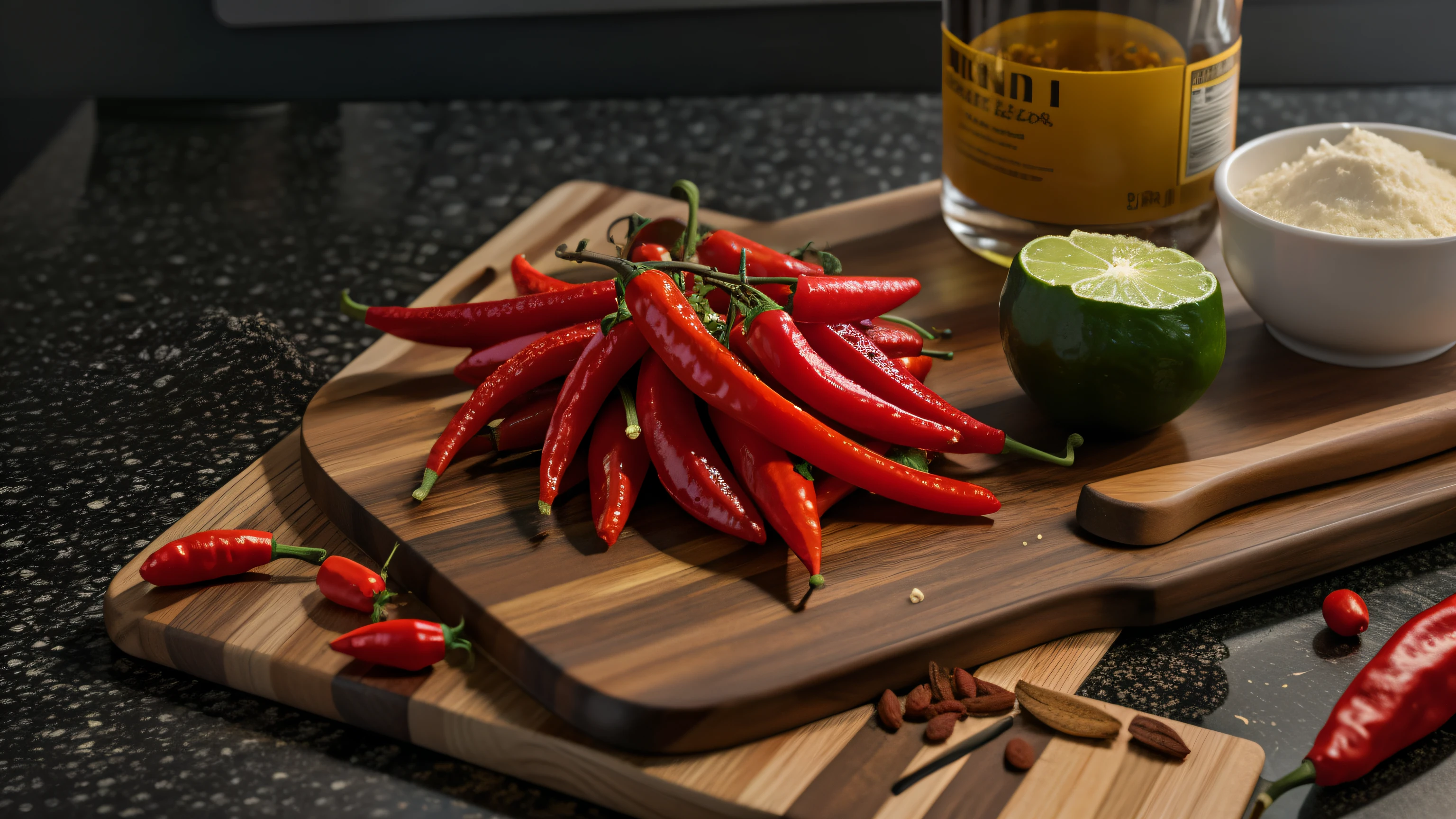 Redraw according to the picture,desktop,Cutting board,Ingredients chili pepper,HD,photography,detail