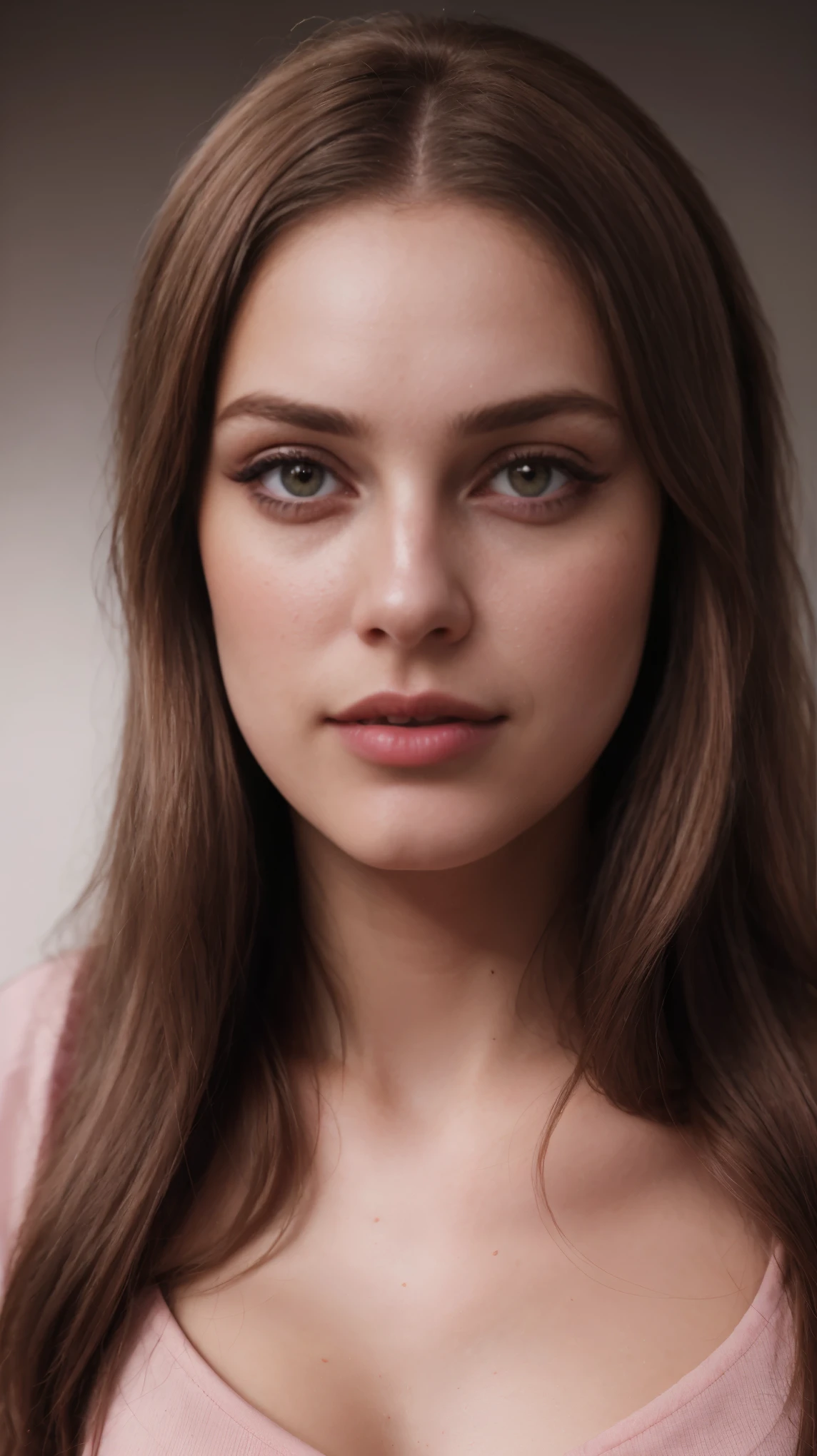 Blond brown hair, (RAW photo), (realism: 1.8), (gloss red lipstick, many eyelashes, dark eye shadow, shy, blushing, high quality, high resolution, depth of collage compound field, chromatic aberration, caustic, wide light, dark pink glossy skin, (21 year old woman), stylish girl, pink night drees, skin tight cloths, lots of exposure, posing for photo, visible 8k resolutions,
